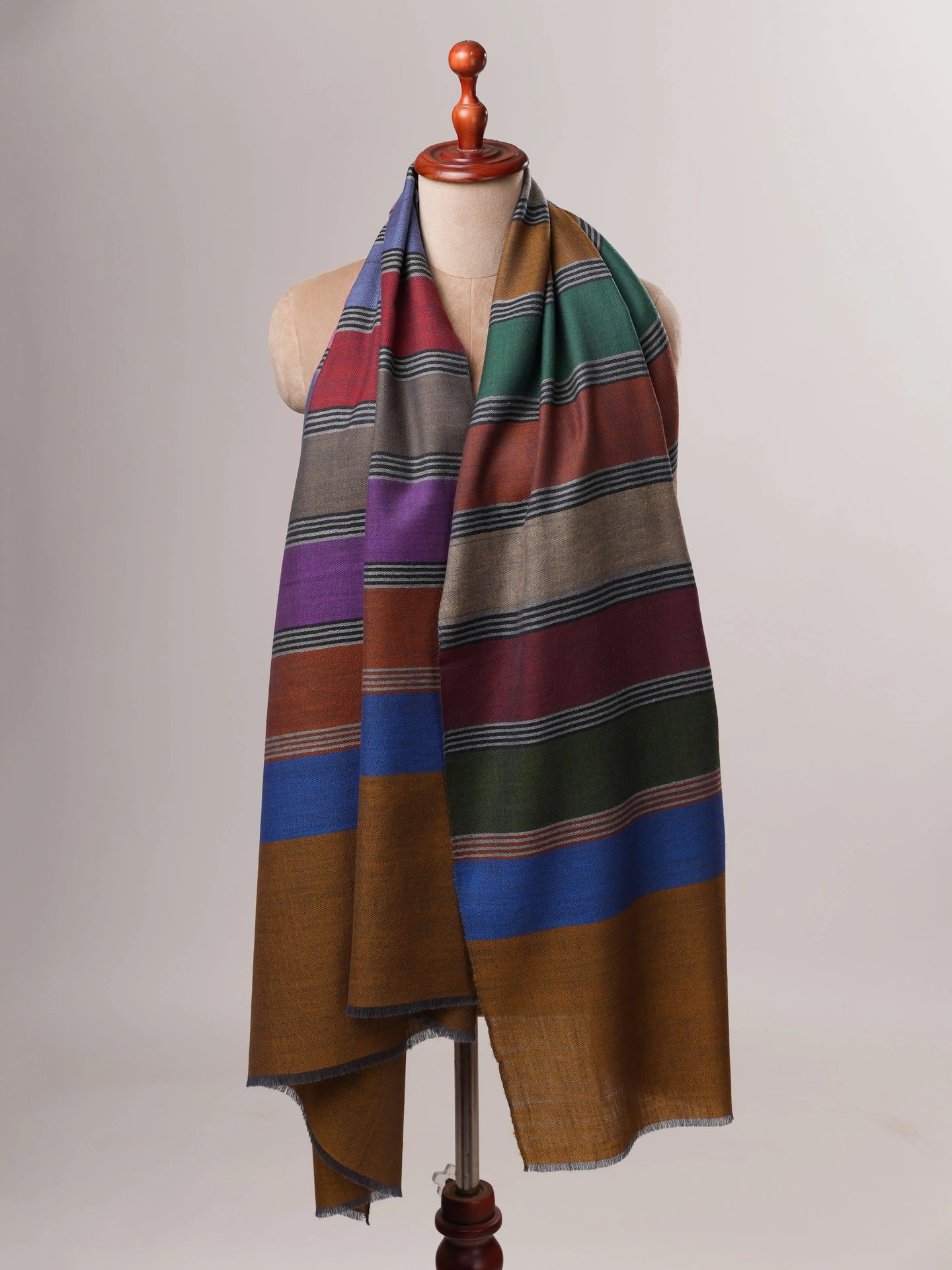 Multicolor Striped Contemporary Handloom Pashmina Shawl Shahkaar