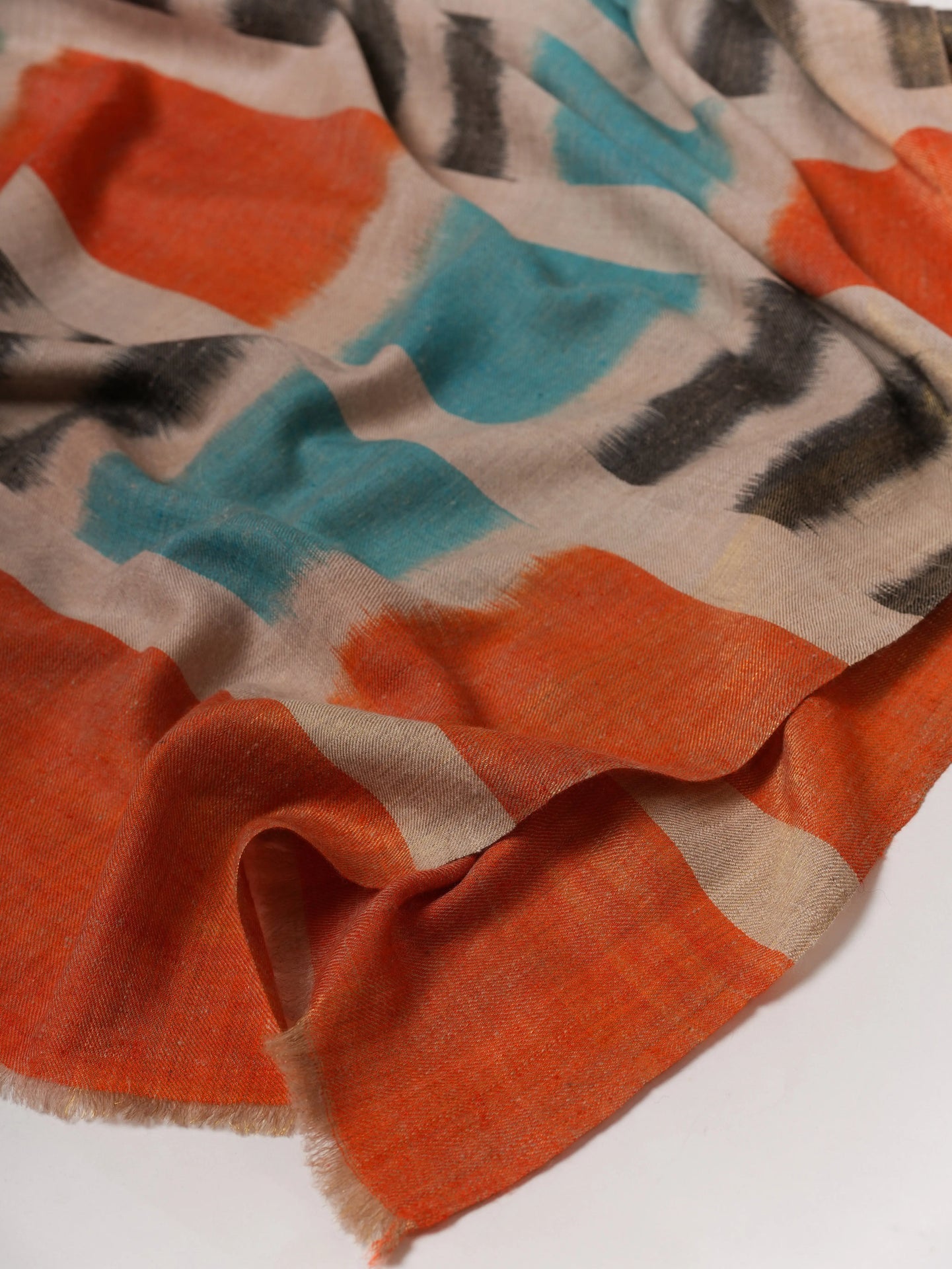 Handloomed Ikat Pashmina Shawl with Metallic Zari Ends