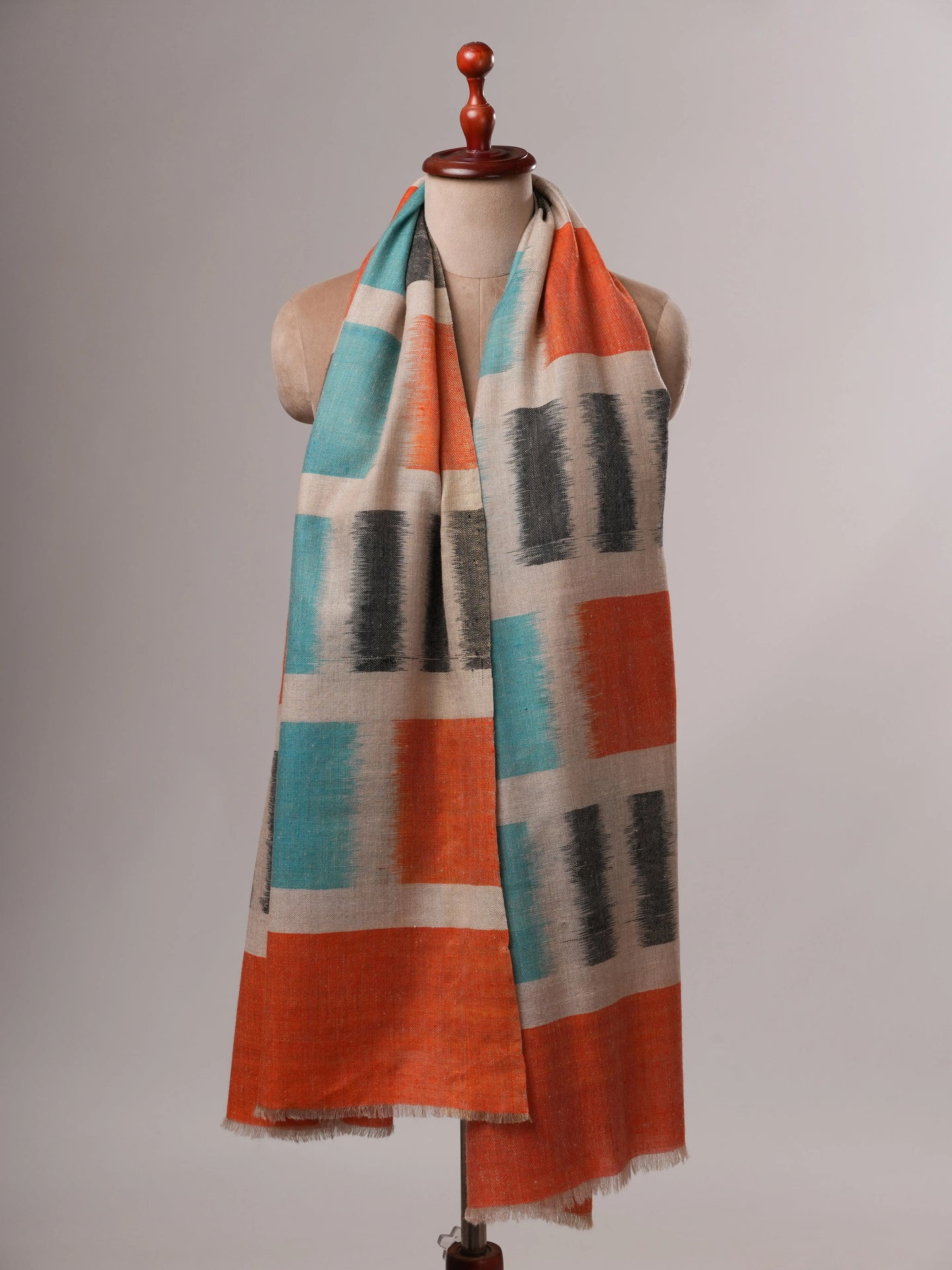 Handloomed Ikat Pashmina Shawl with Metallic Zari Ends