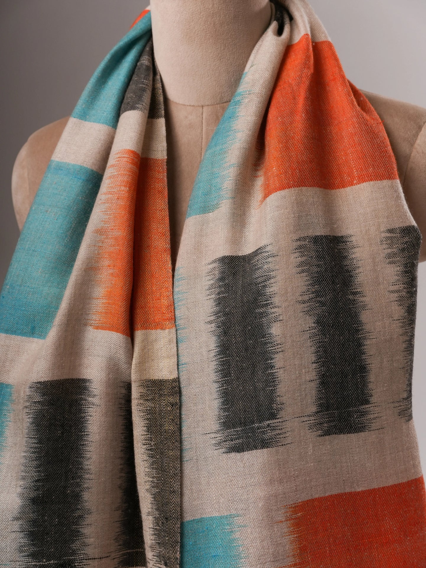 Handloomed Ikat Pashmina Shawl with Metallic Zari Ends