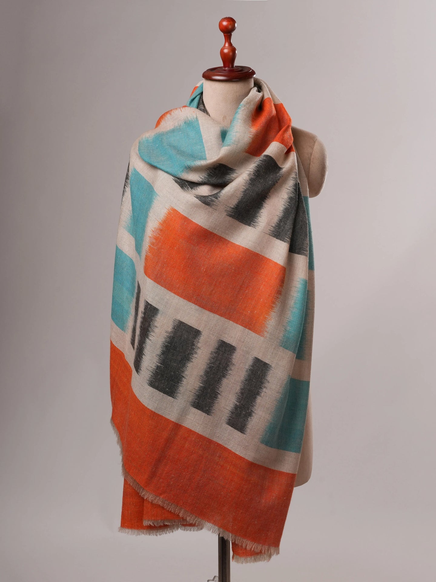 Handloomed Ikat Pashmina Shawl with Metallic Zari Ends