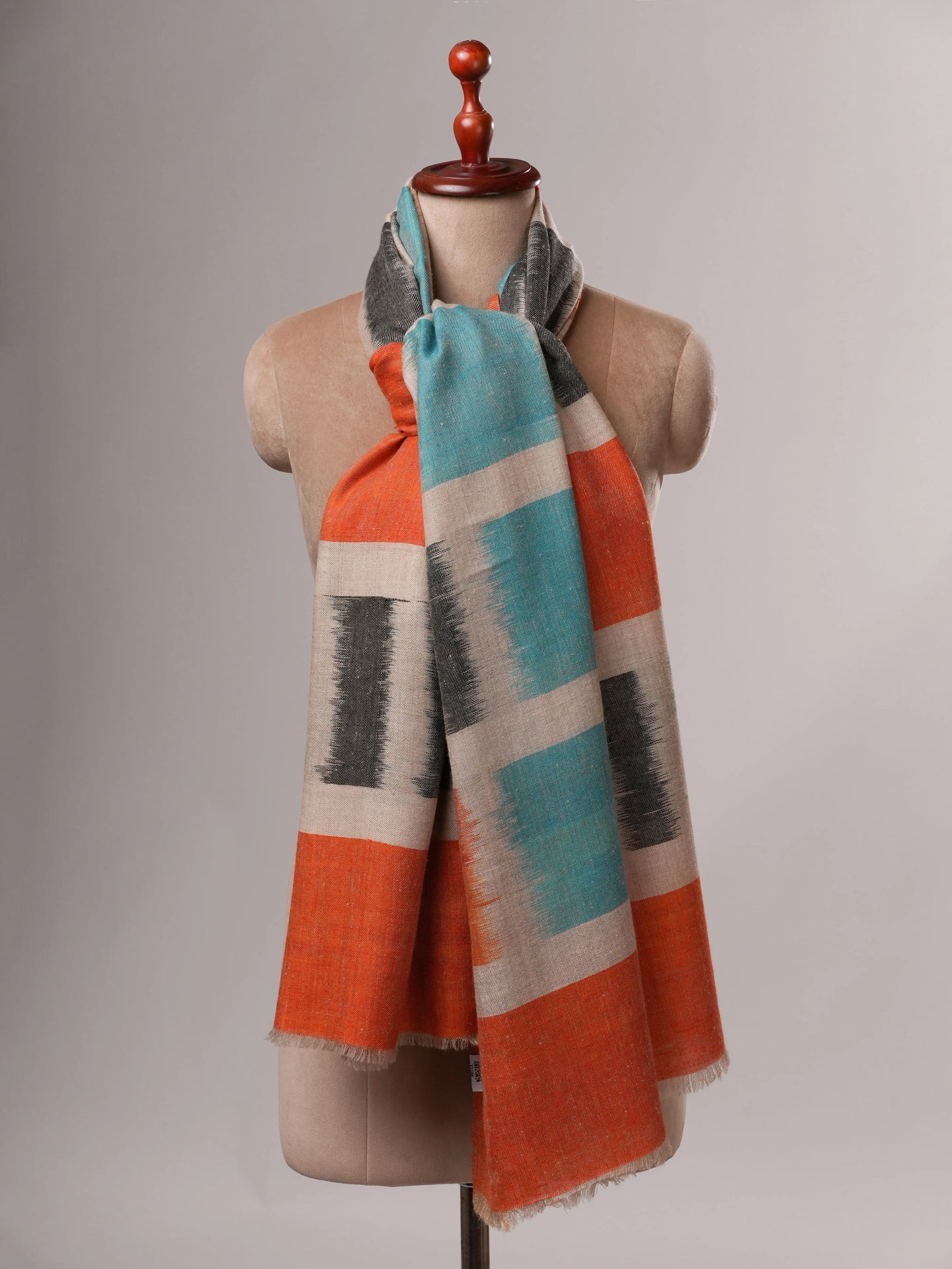 Handloomed Ikat Pashmina Shawl with Metallic Zari Ends