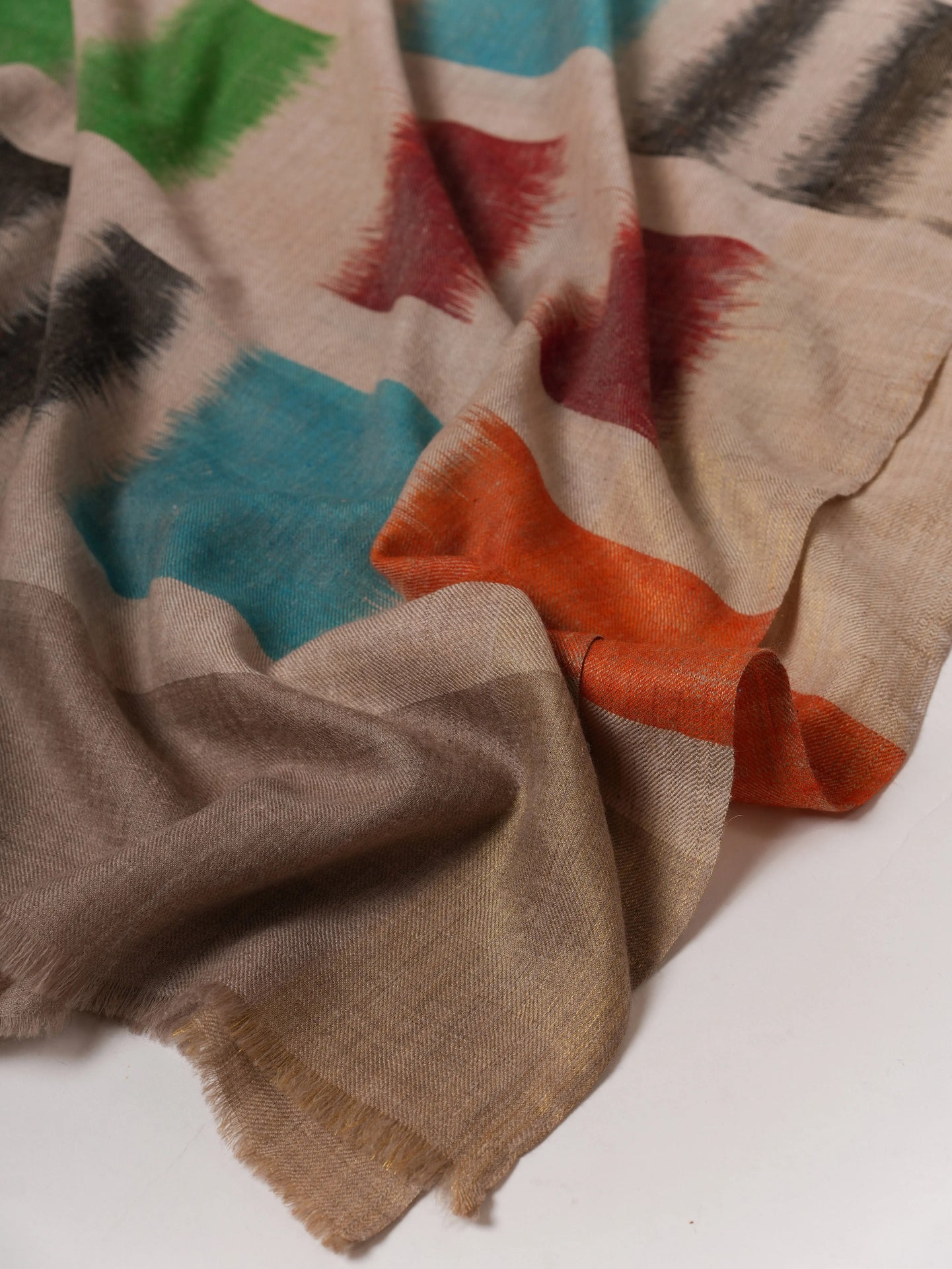 Handloomed Ikat Feather Soft Authentic Pashmina Shawl