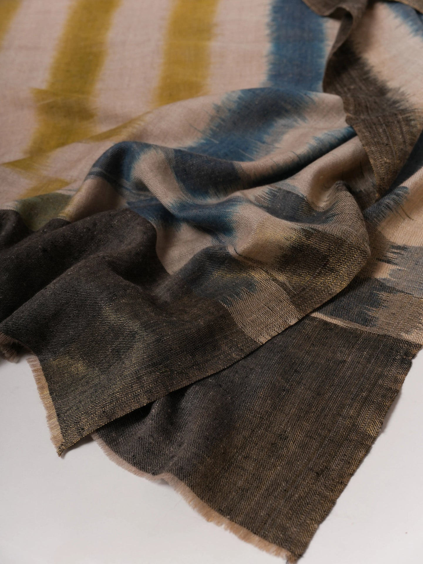 Contemporary Ikat Pashmina Shawl with Zari Ends