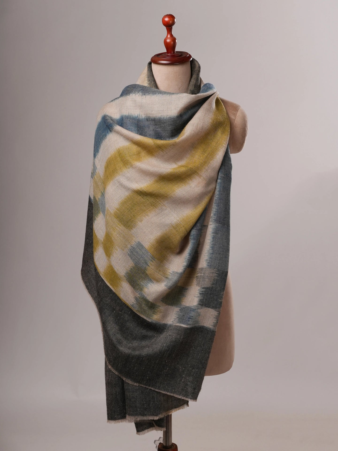 Contemporary Ikat Pashmina Shawl with Zari Ends