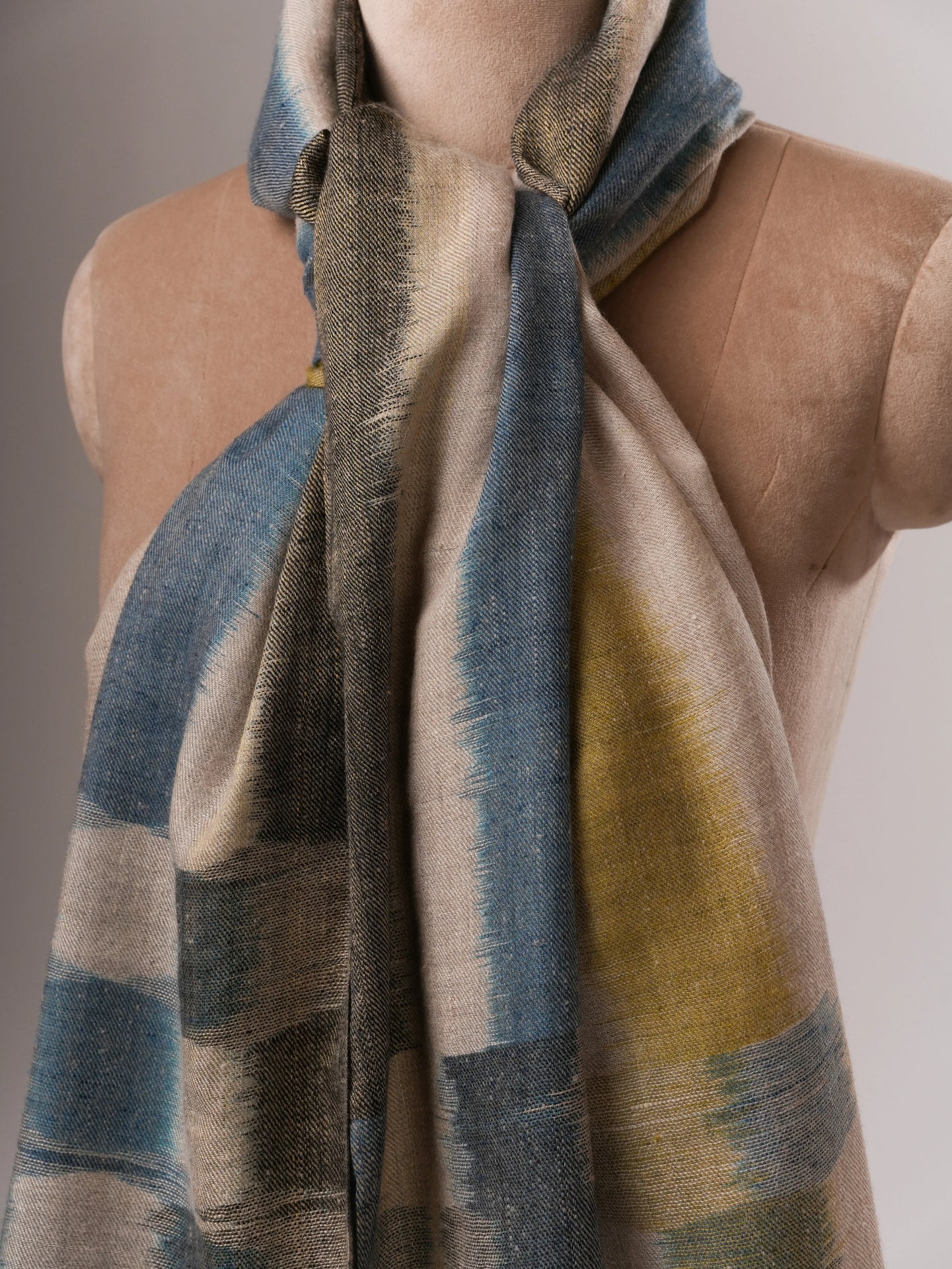 Contemporary Ikat Pashmina Shawl with Zari Ends