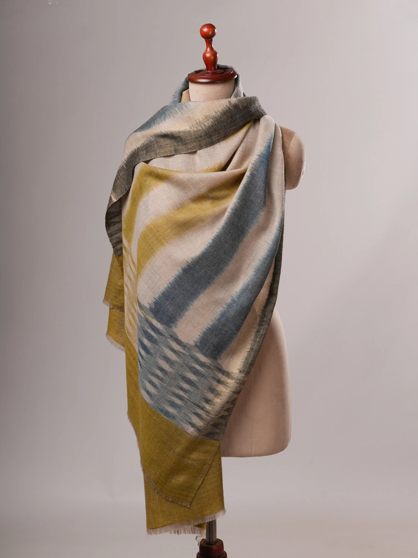 Handloomed Ikat Pashmina Shawl with Metallic Zari Ends