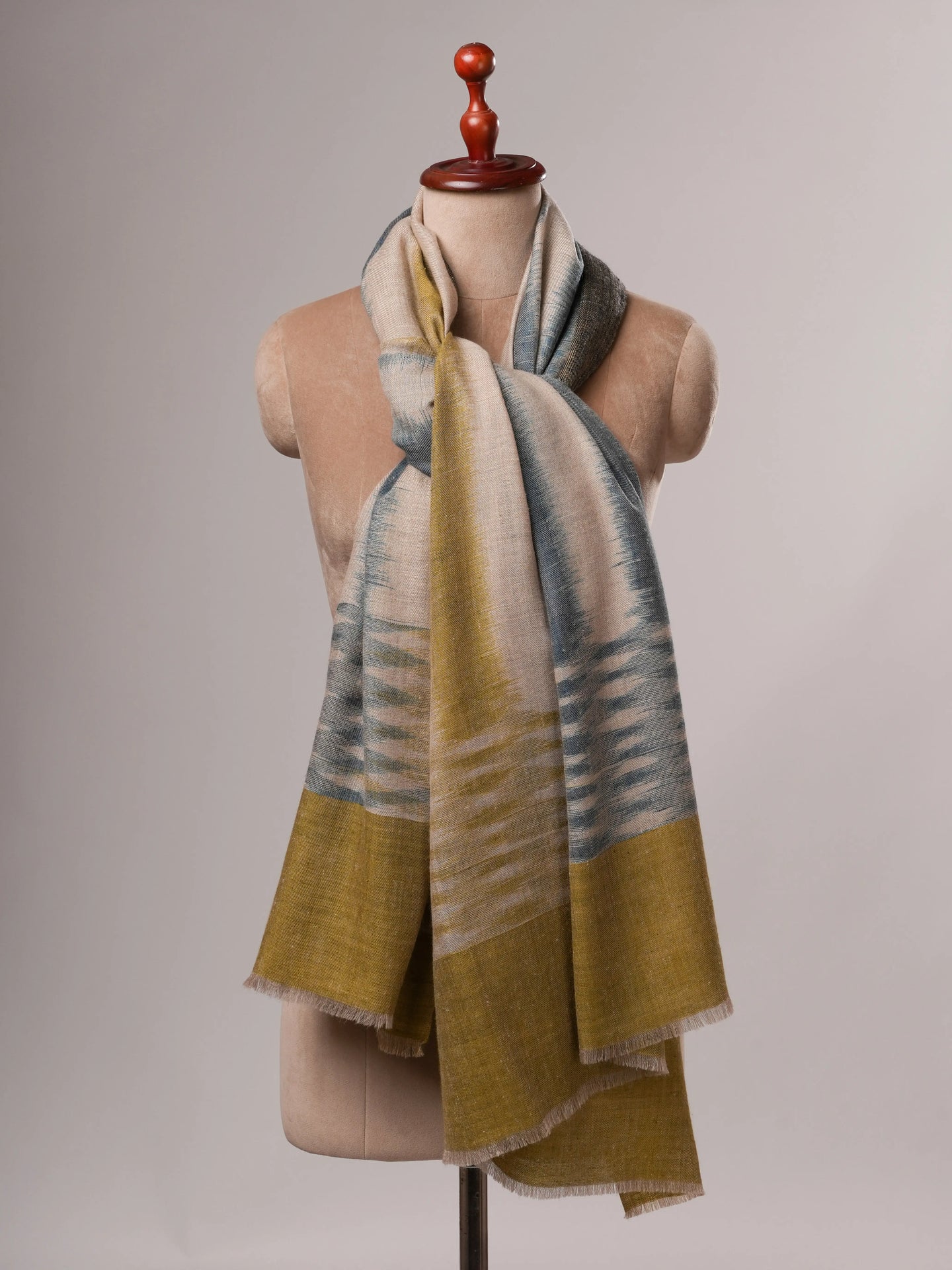 Handloomed Ikat Pashmina Shawl with Metallic Zari Ends