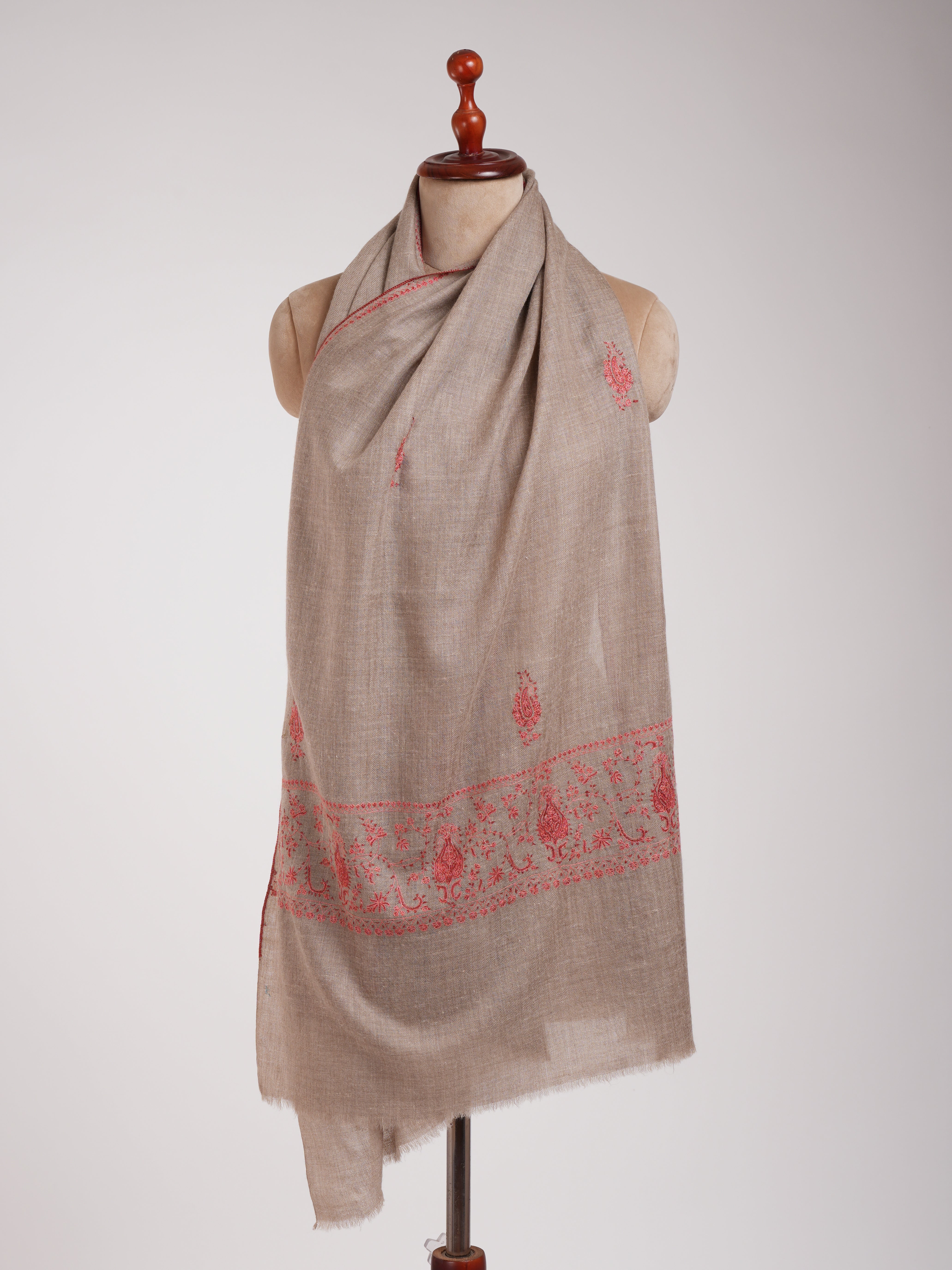 Grey Embroidered Indian Cashmere Wrap