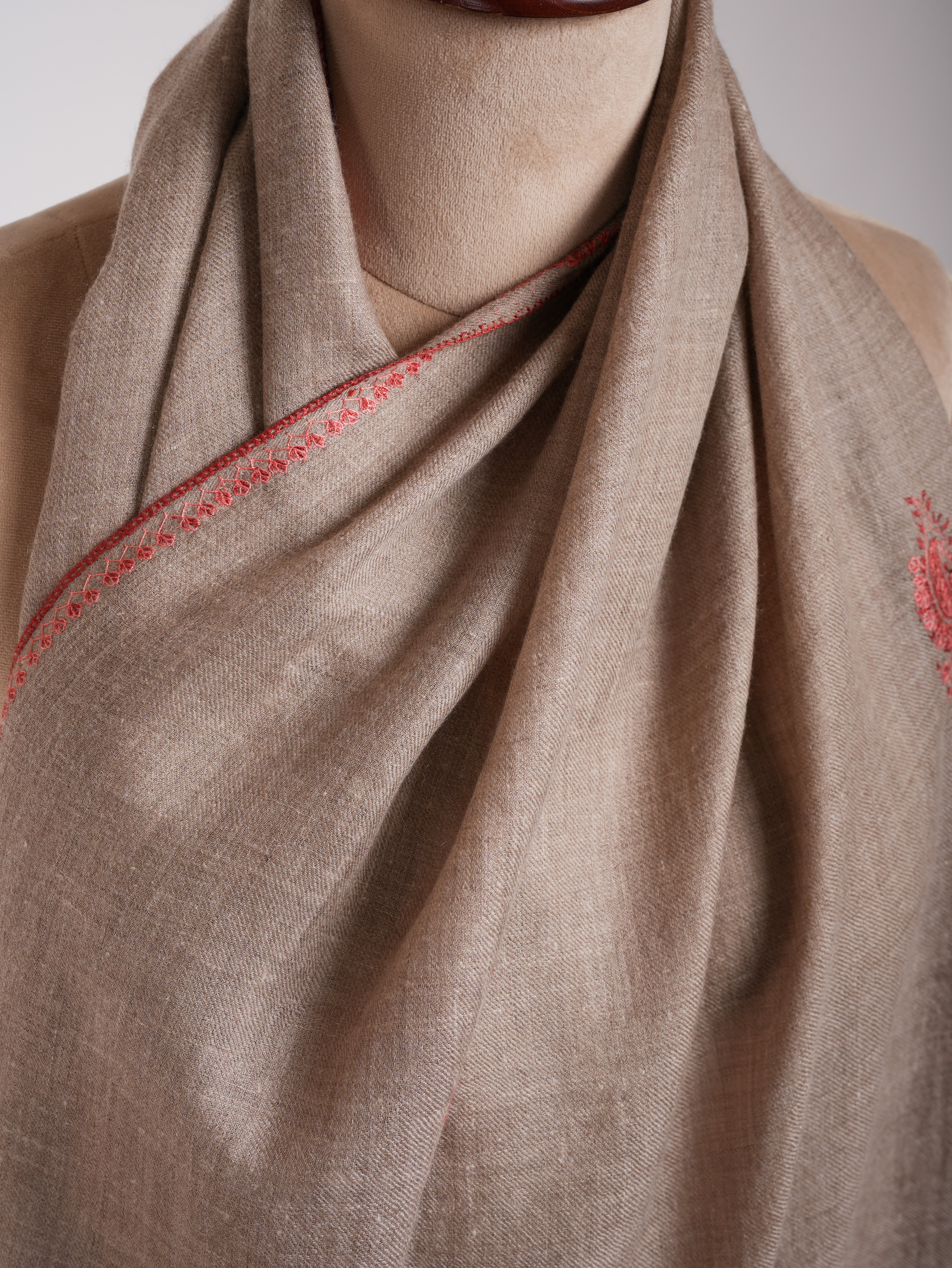 Grey Embroidered Indian Cashmere Wrap