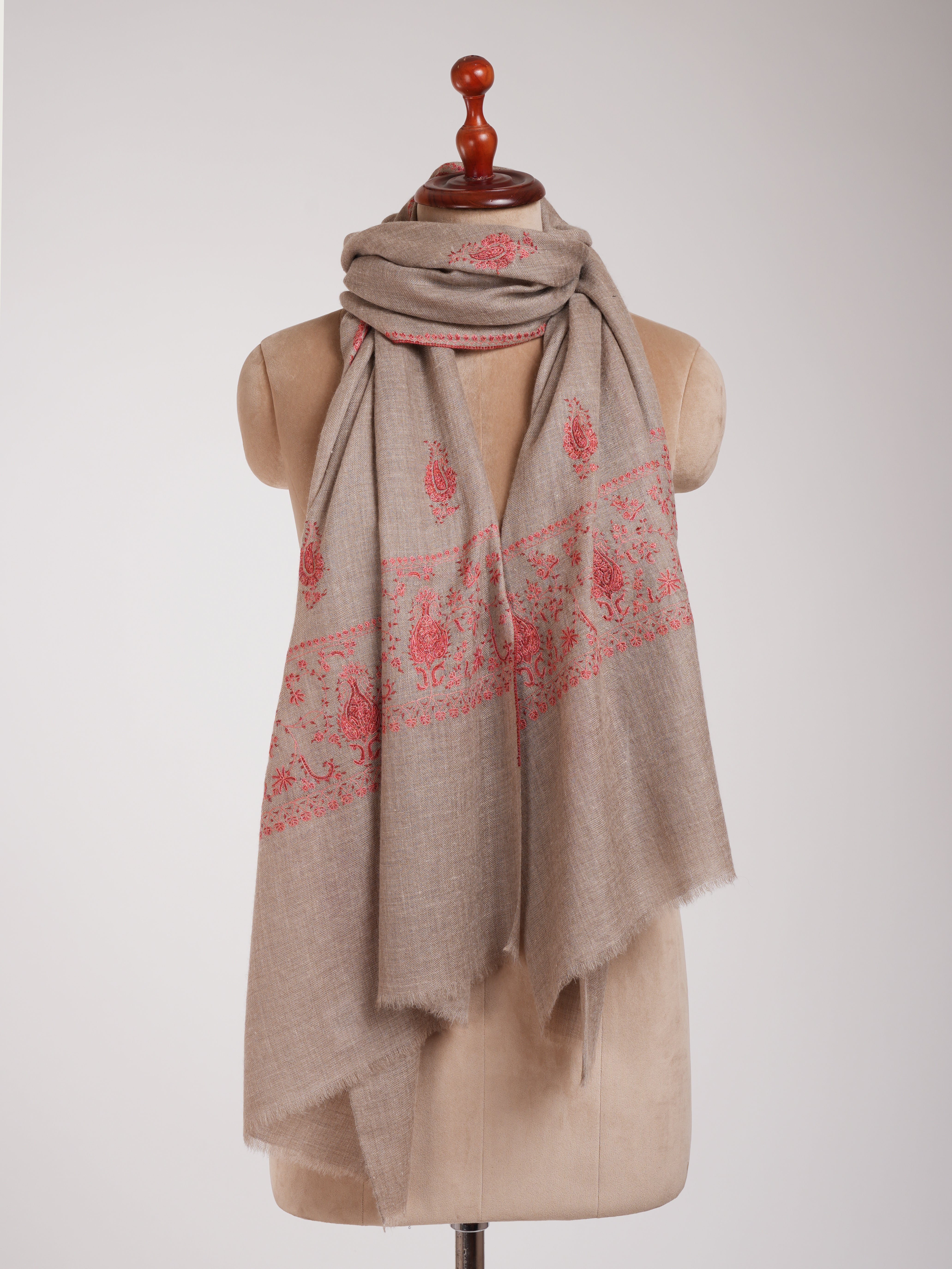 Grey Embroidered Indian Cashmere Wrap