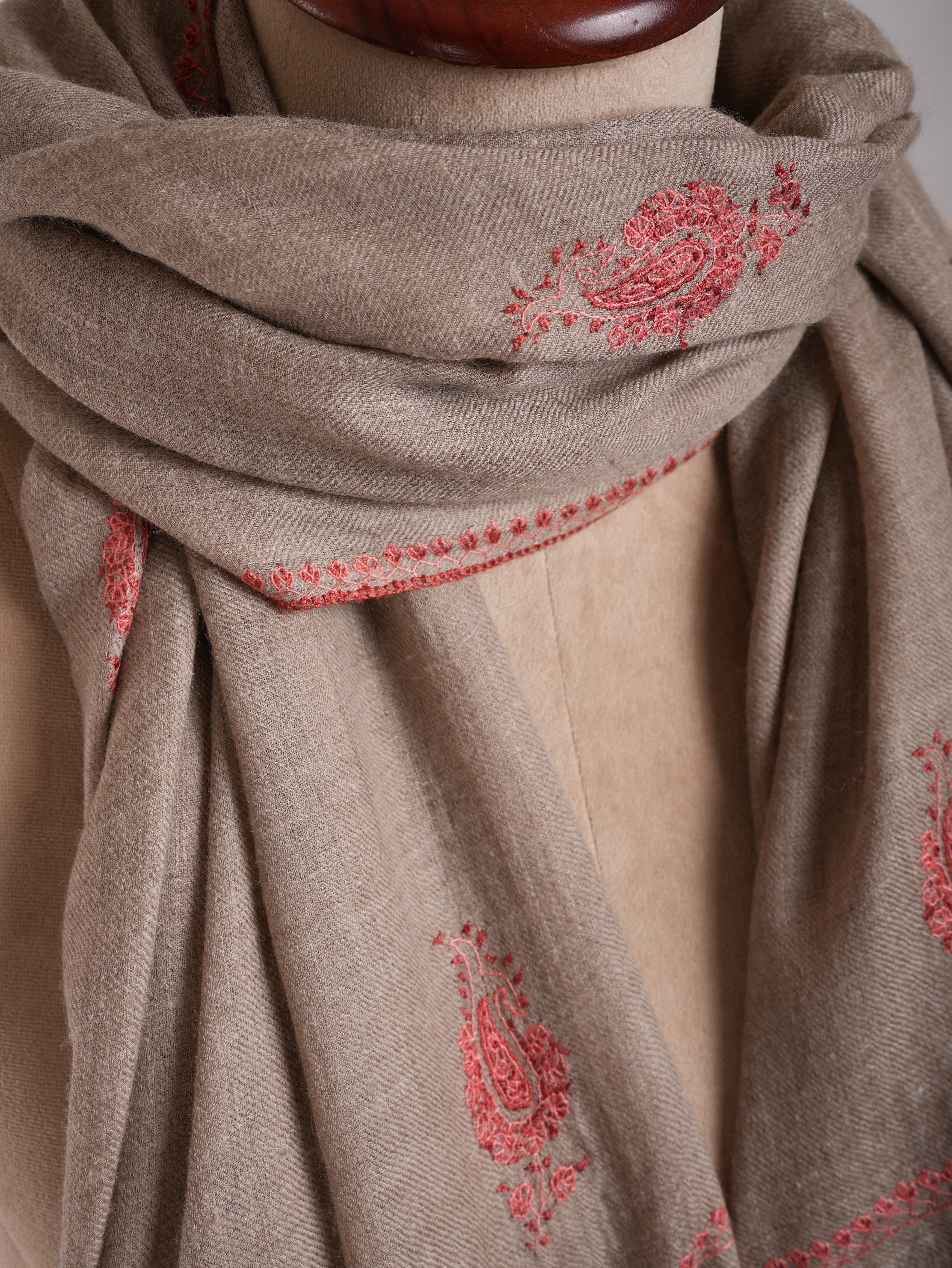 Grey Embroidered Indian Cashmere Wrap