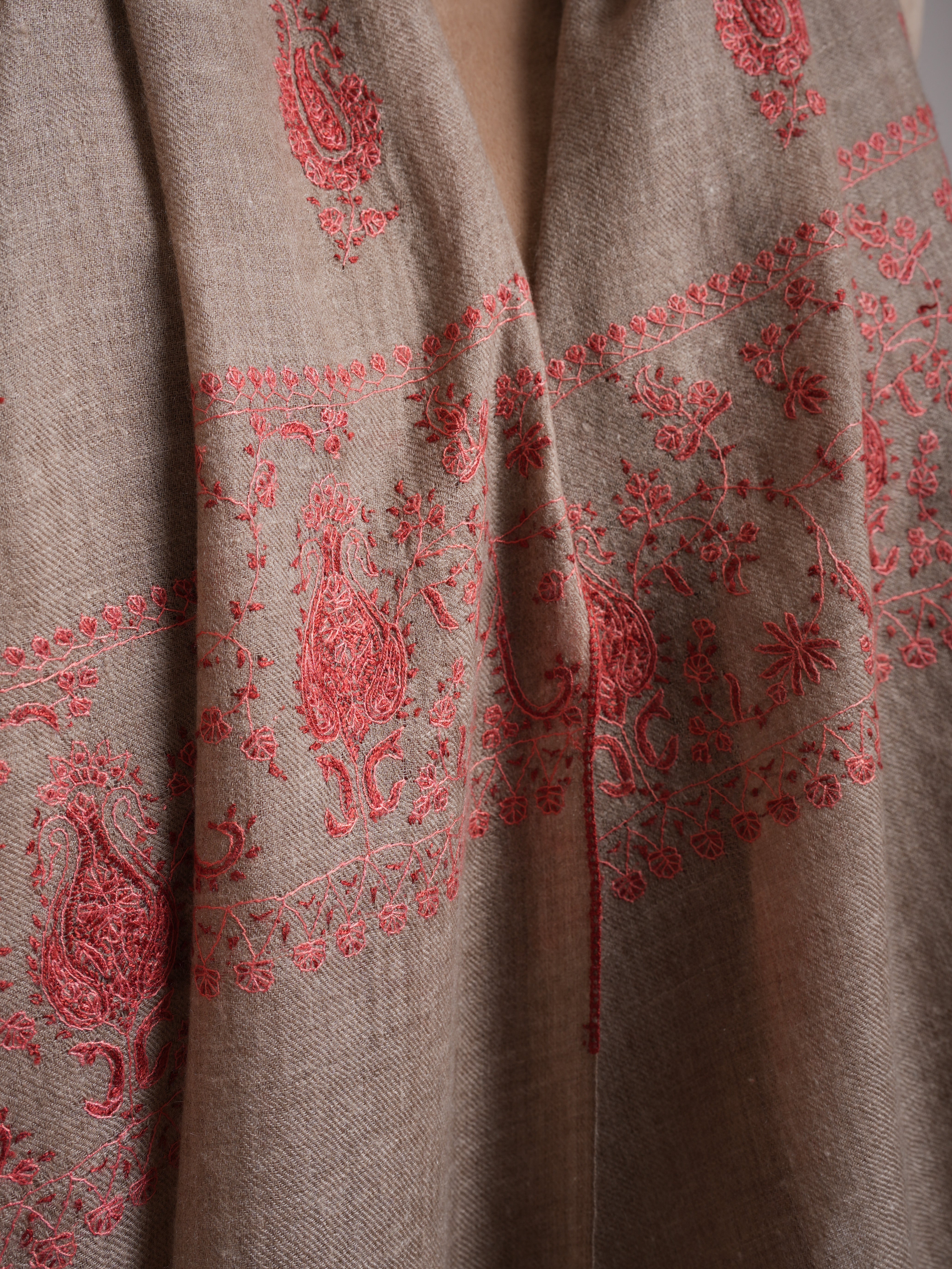 Grey Embroidered Indian Cashmere Wrap