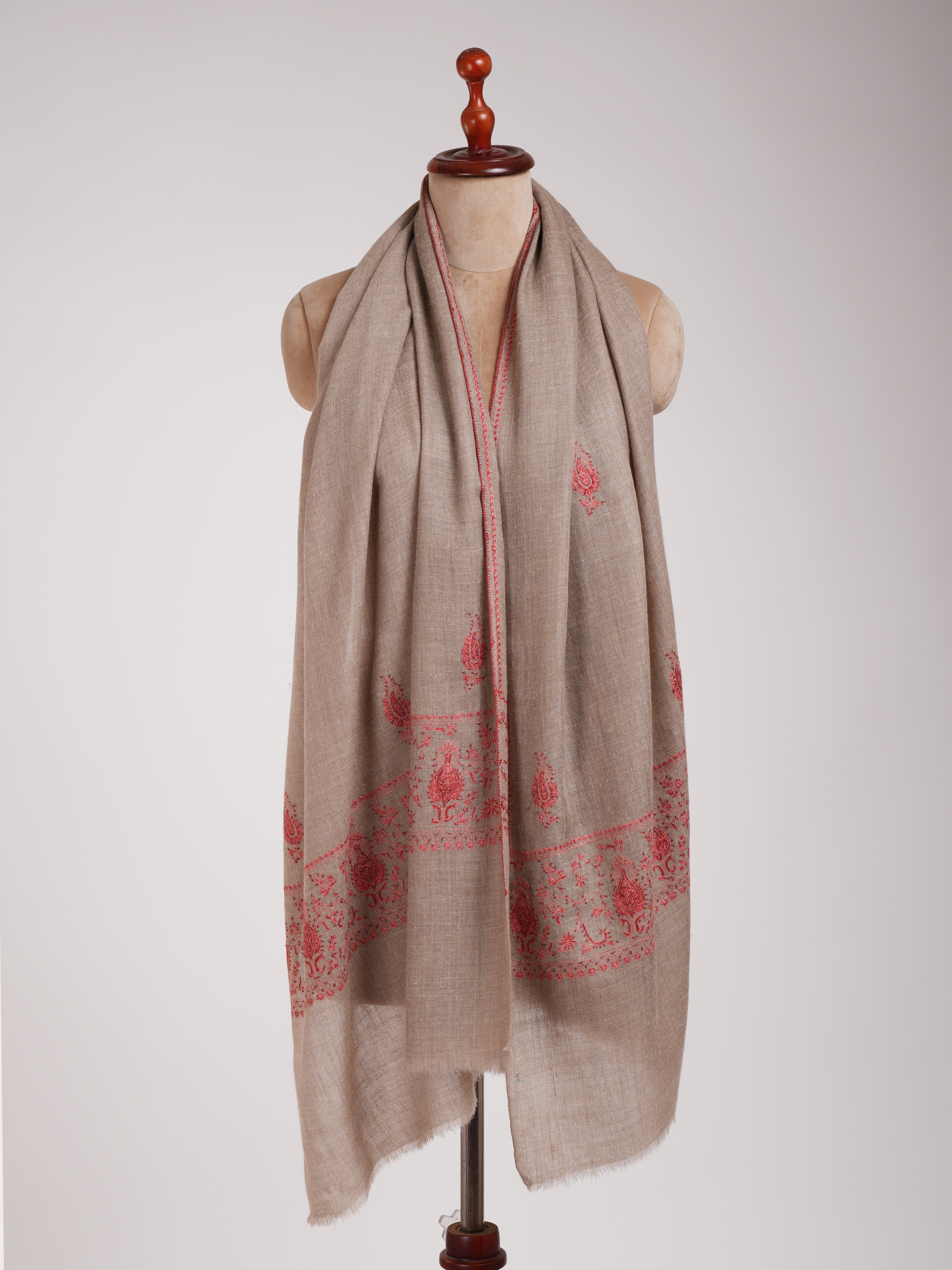 Grey Embroidered Indian Cashmere Wrap