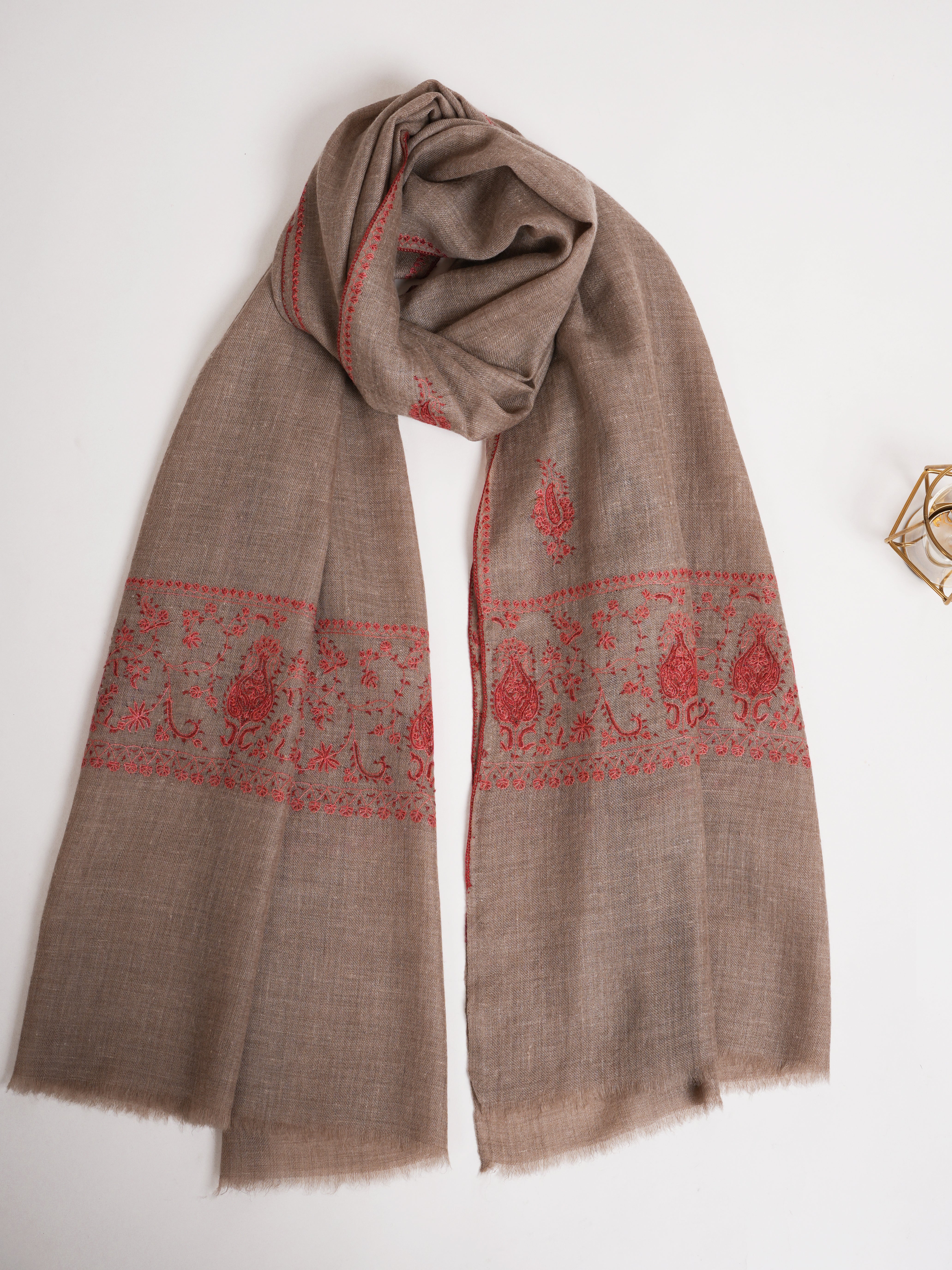 Grey Embroidered Indian Cashmere Wrap