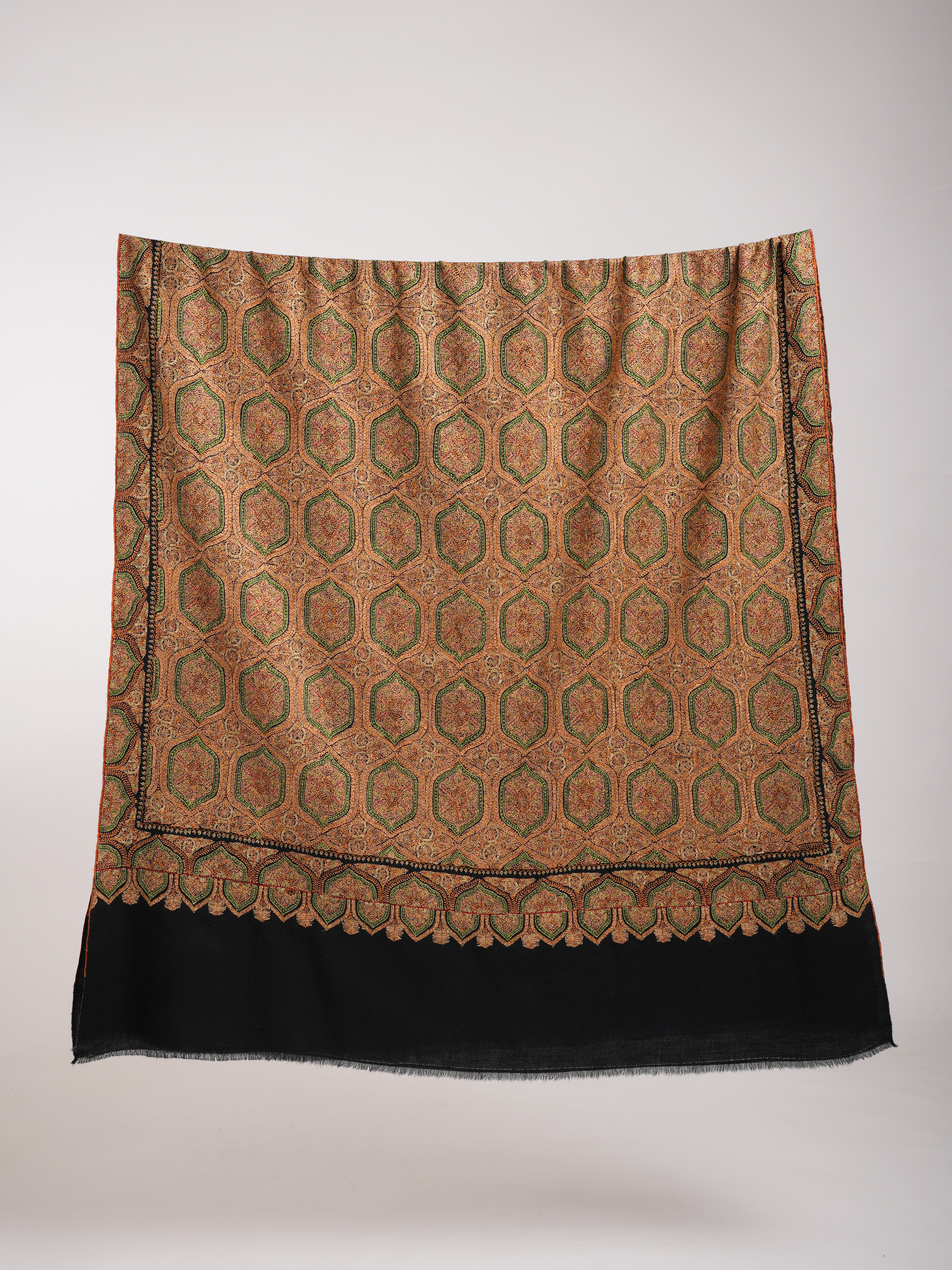 Mulberry Silk Embroidered Sozni Black Pashmina Jamavar Shawl