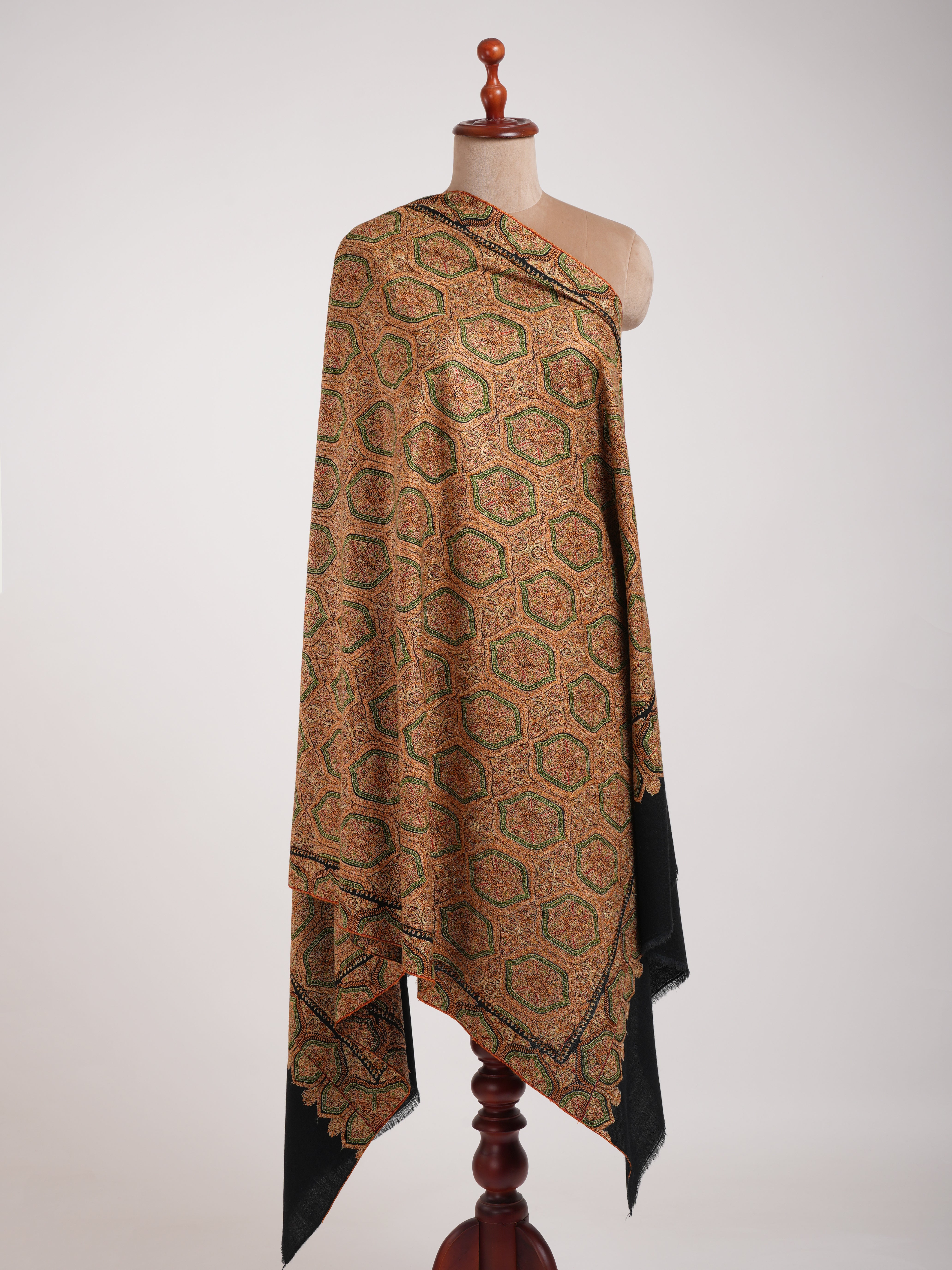 Mulberry Silk Embroidered Sozni Black Pashmina Jamavar Shawl