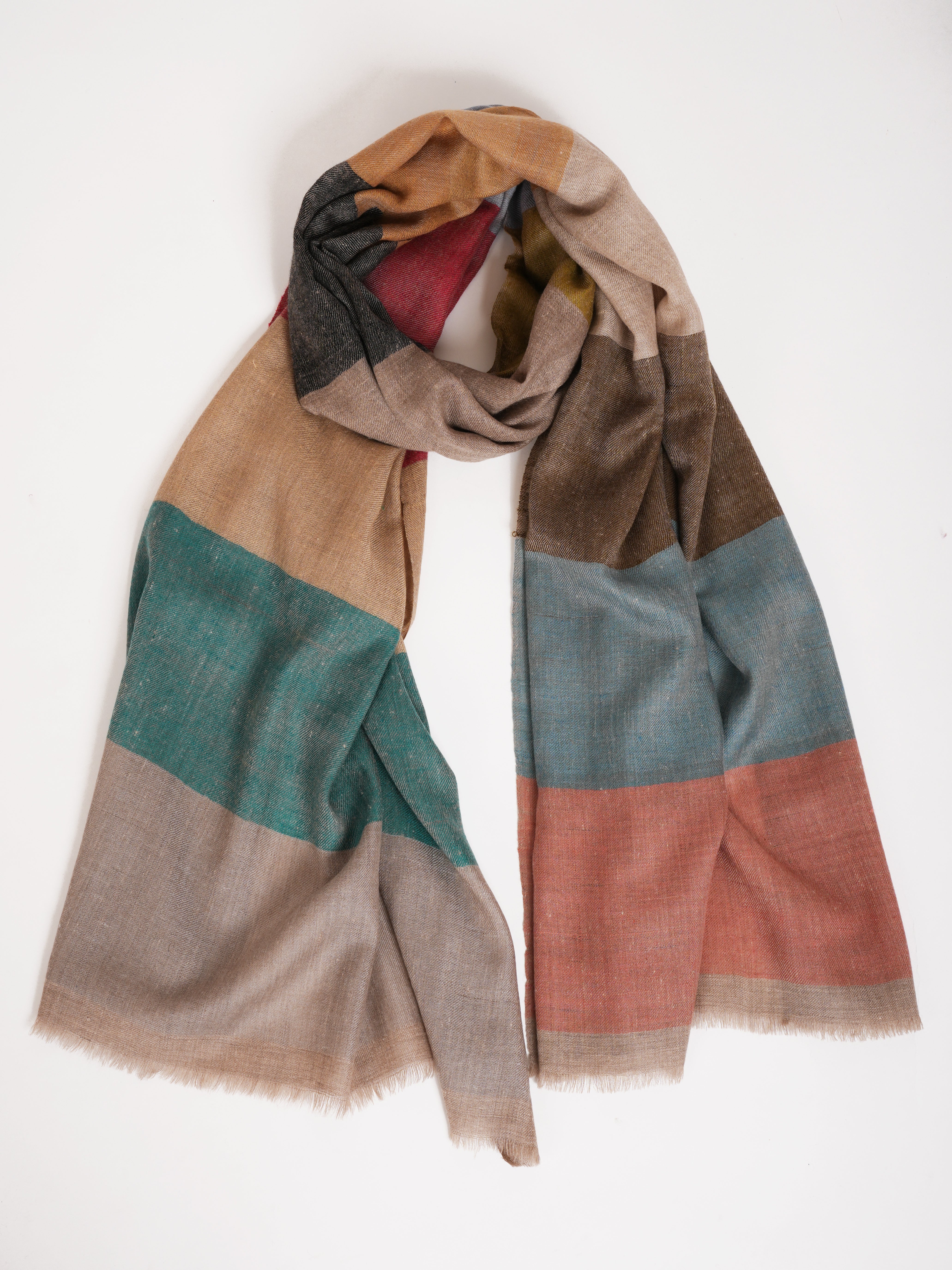 Multicolor Stripe Handwoven Indian Cashmere Scarf