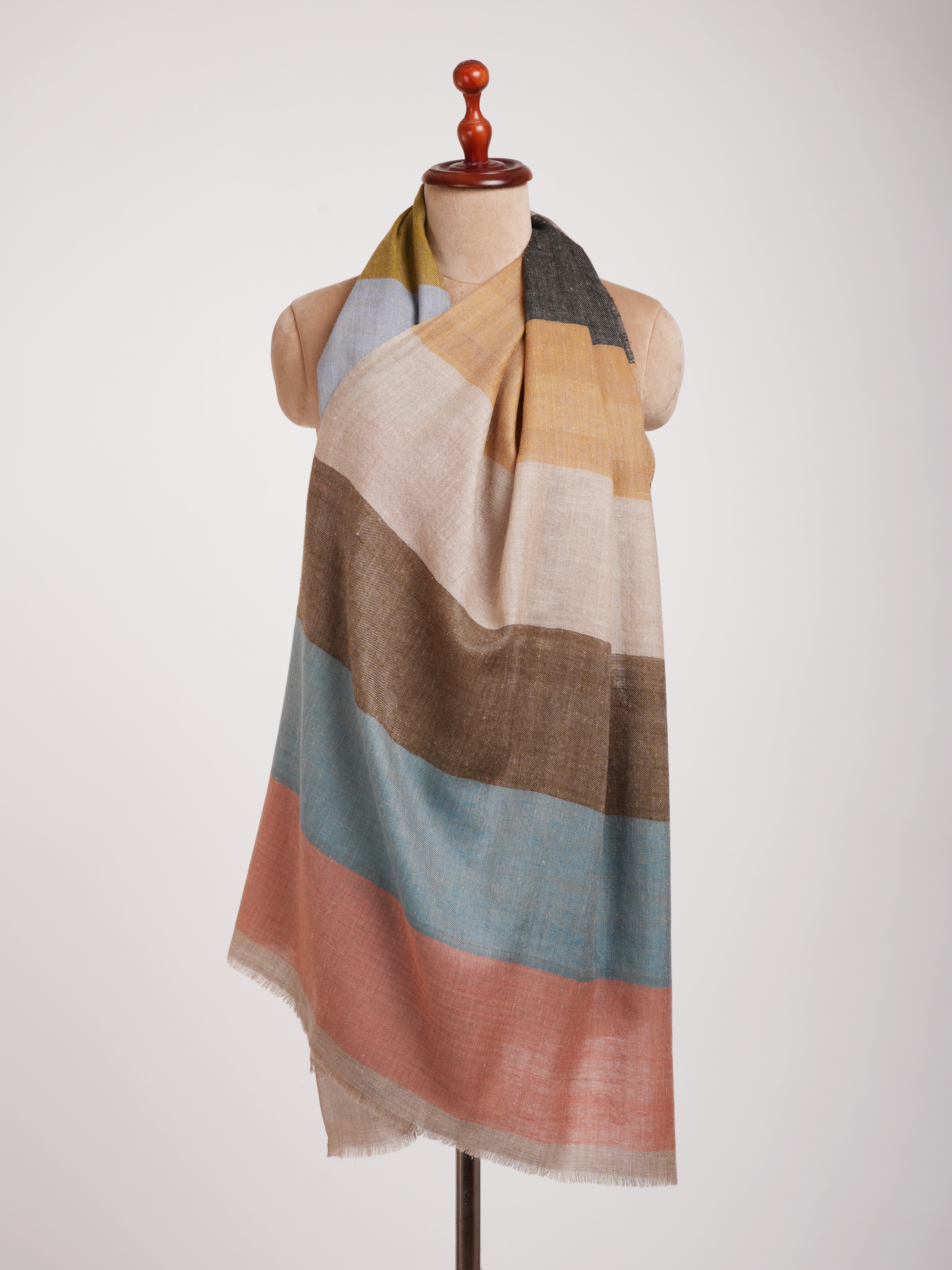 Multicolor Stripe Handwoven Indian Cashmere Scarf