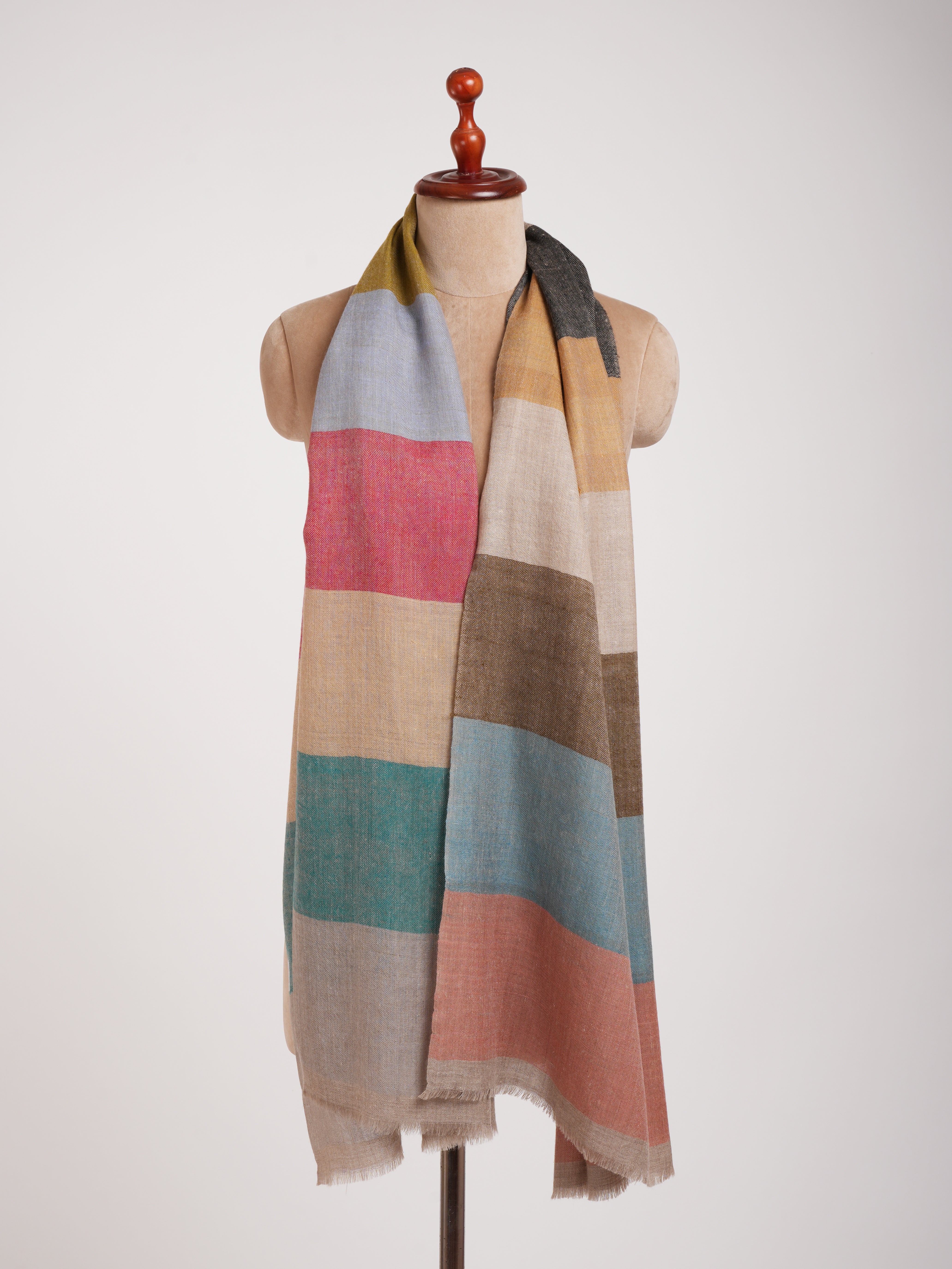 Multicolor Stripe Handwoven Indian Cashmere Scarf