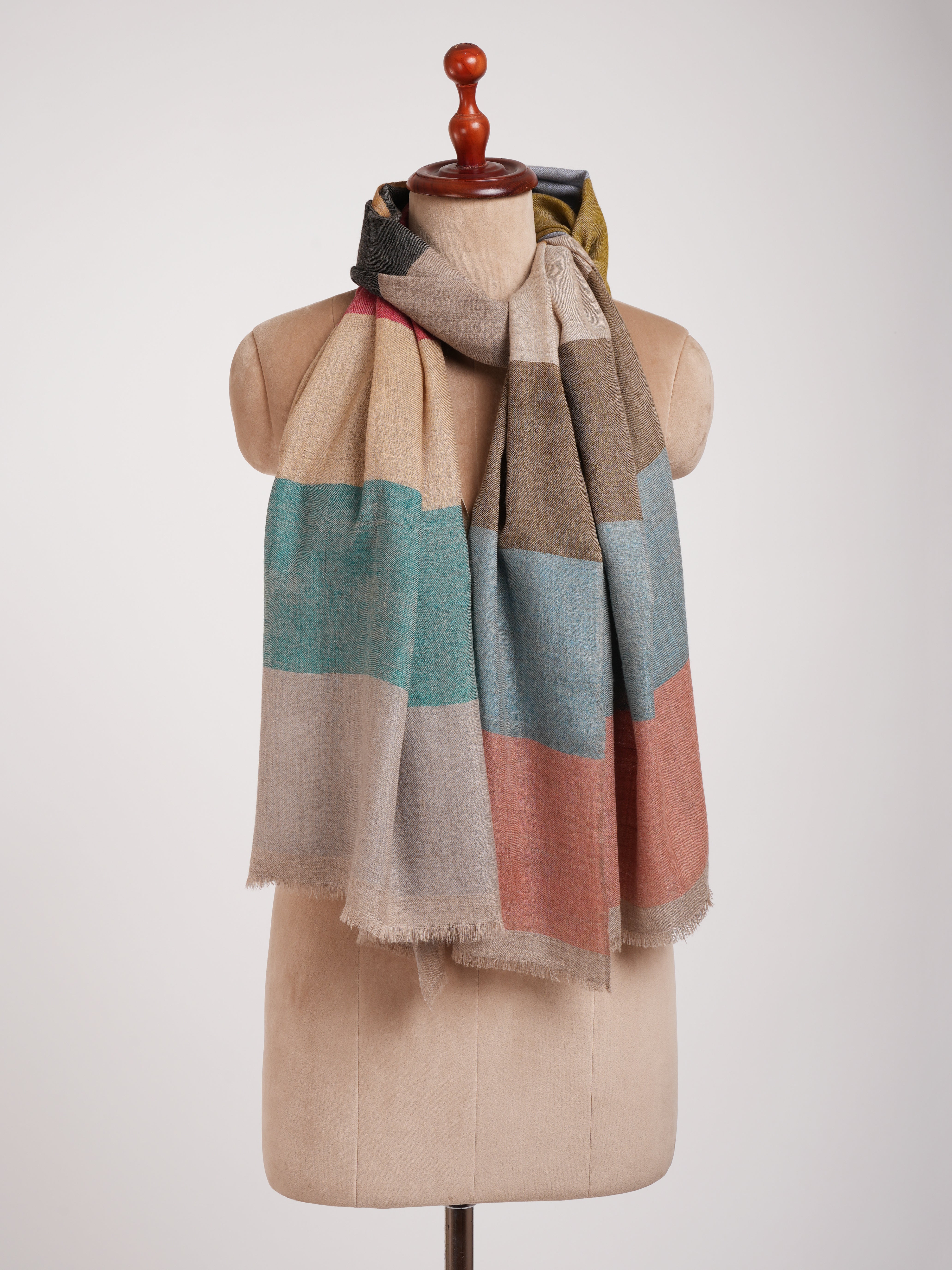 Multicolor Stripe Handwoven Indian Cashmere Scarf