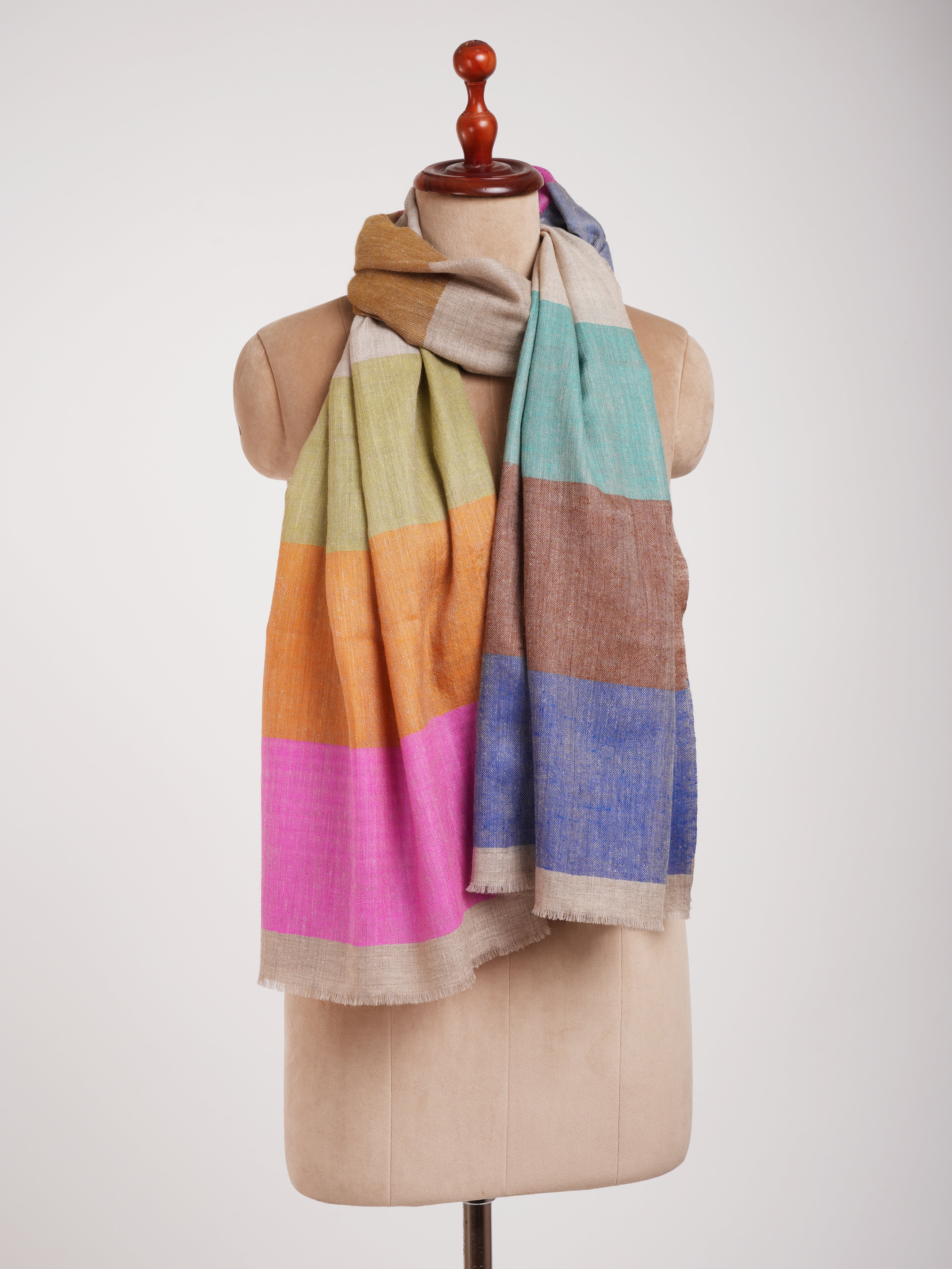 Modern Stripe Authentic Kashmiri Cashmere Stole