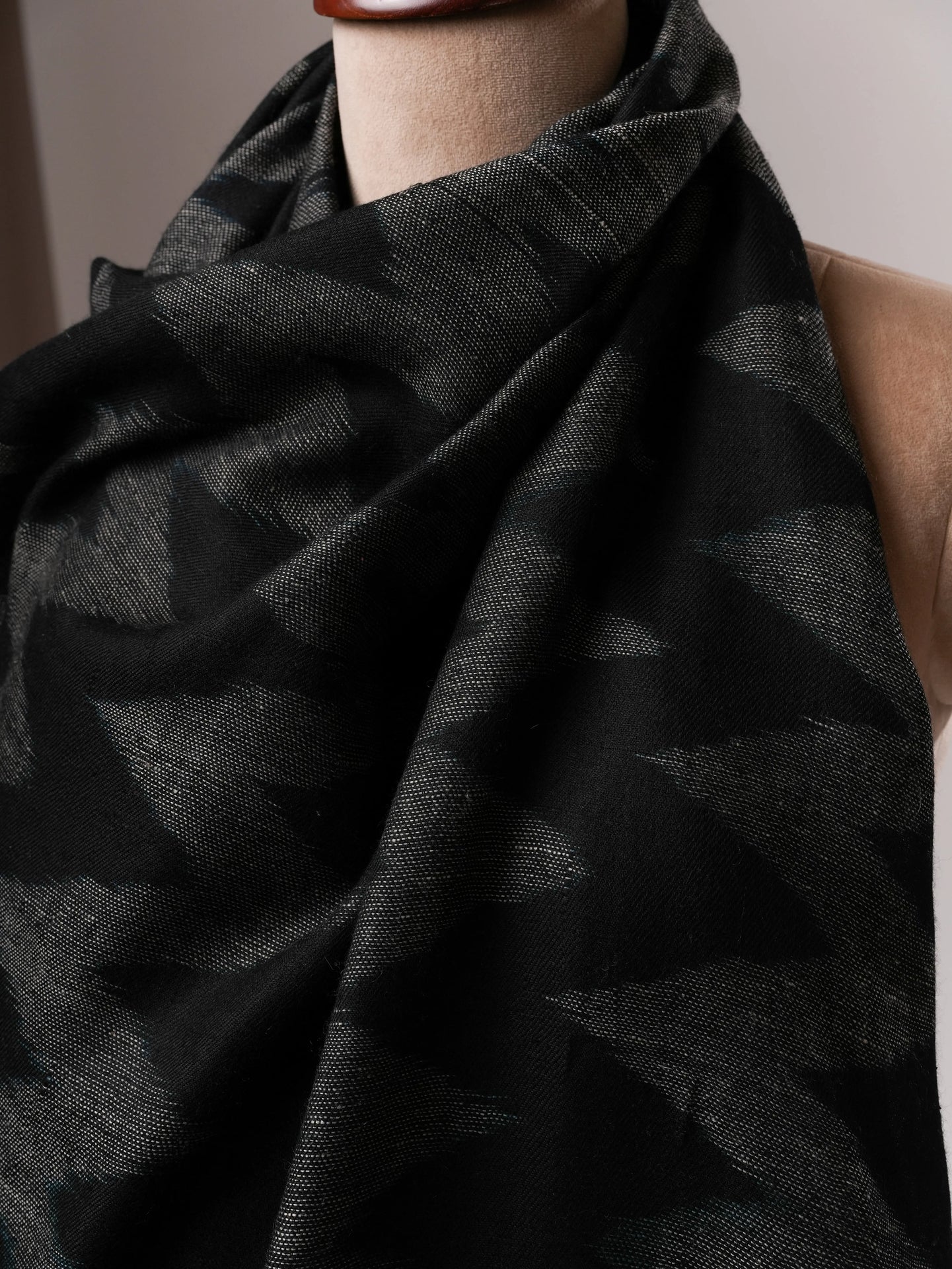 Contemporary Black Pashmina Shawl with Ikat Weave