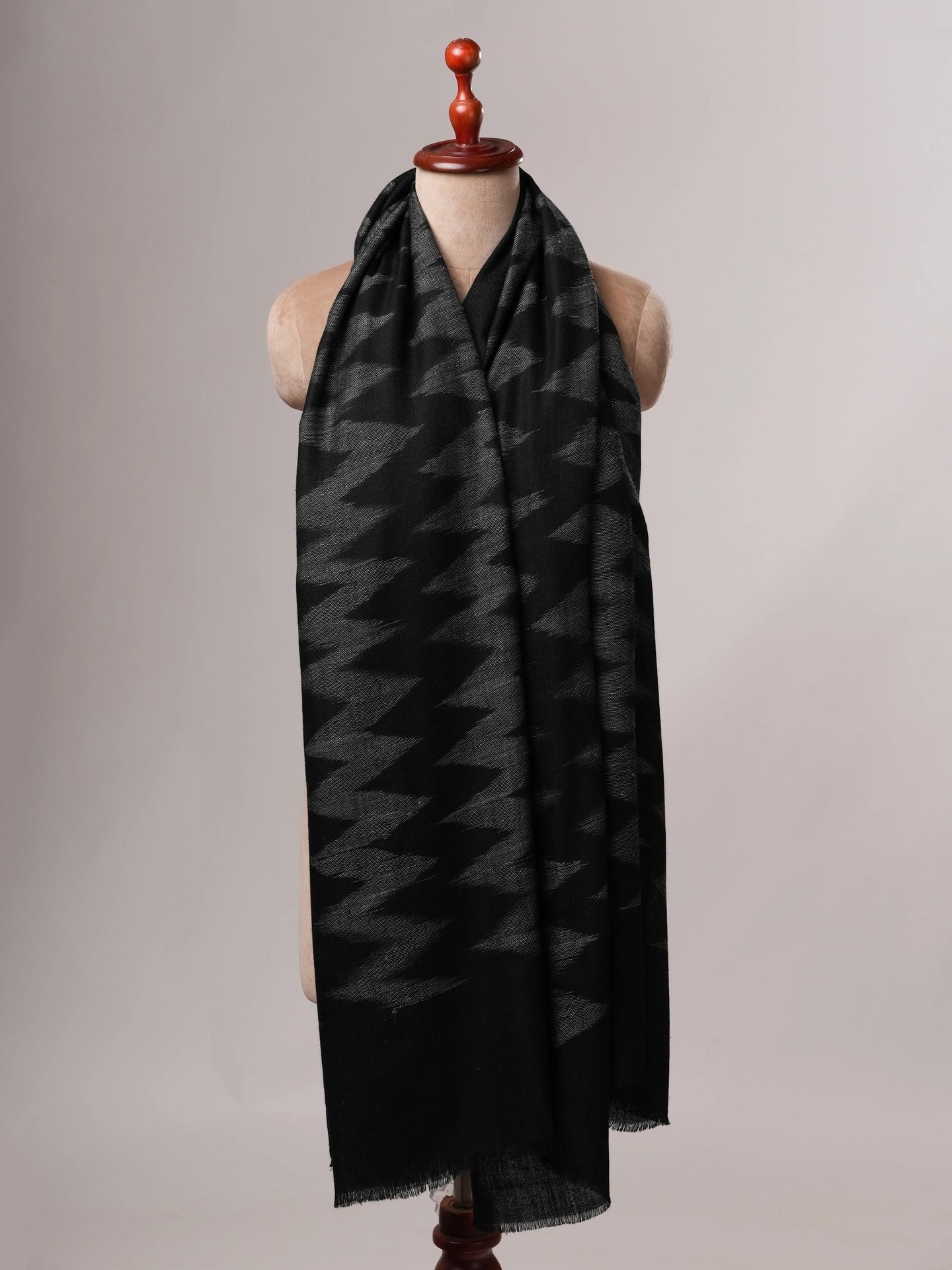 Contemporary Black Pashmina Shawl with Ikat Weave