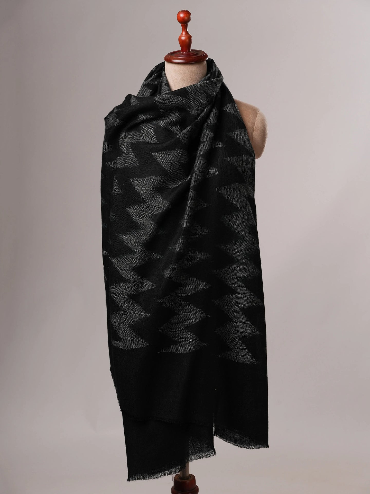 Contemporary Black Pashmina Shawl with Ikat Weave