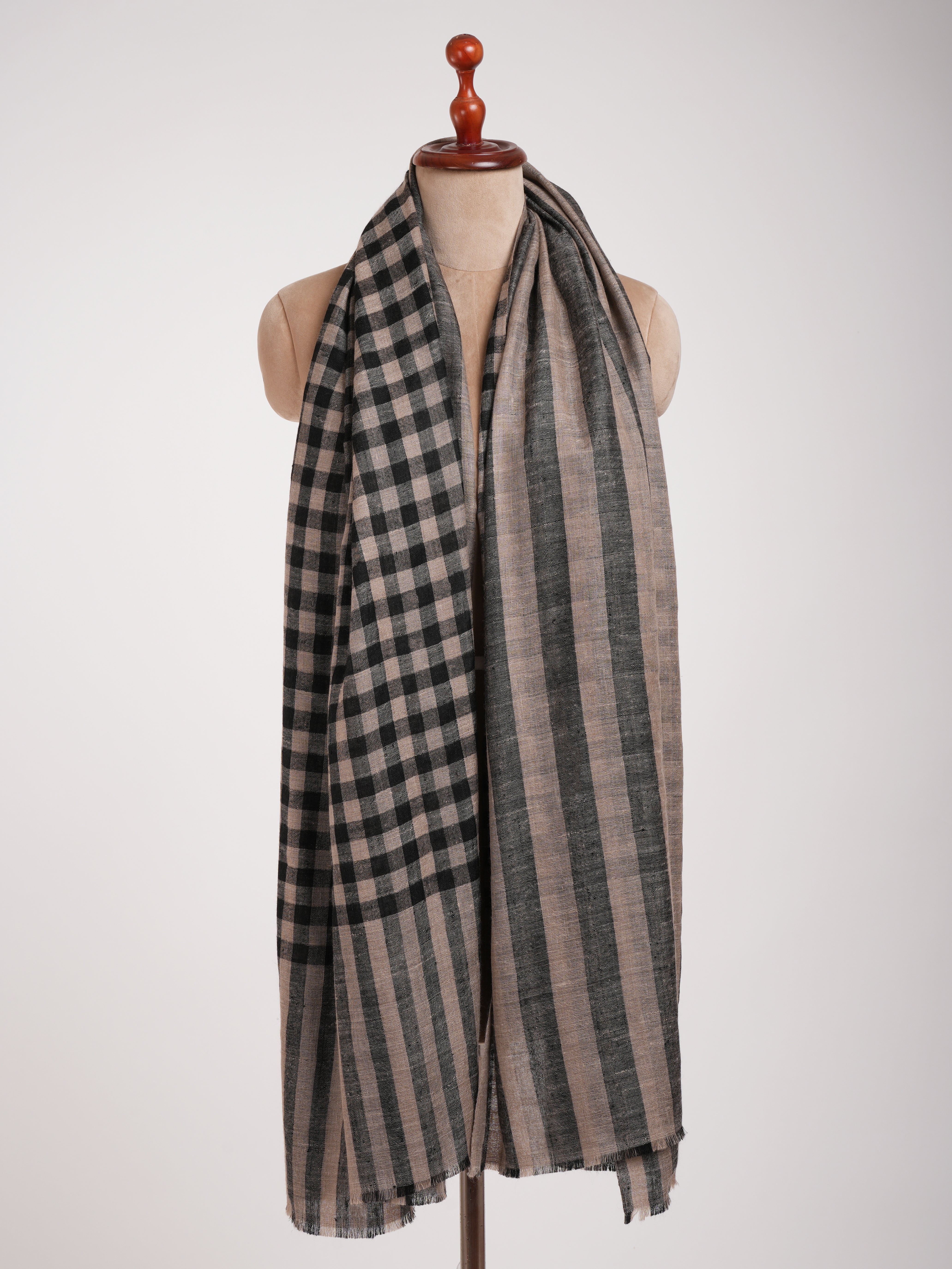 Black and Beige Dorukha Handwoven Pashmina Shawl