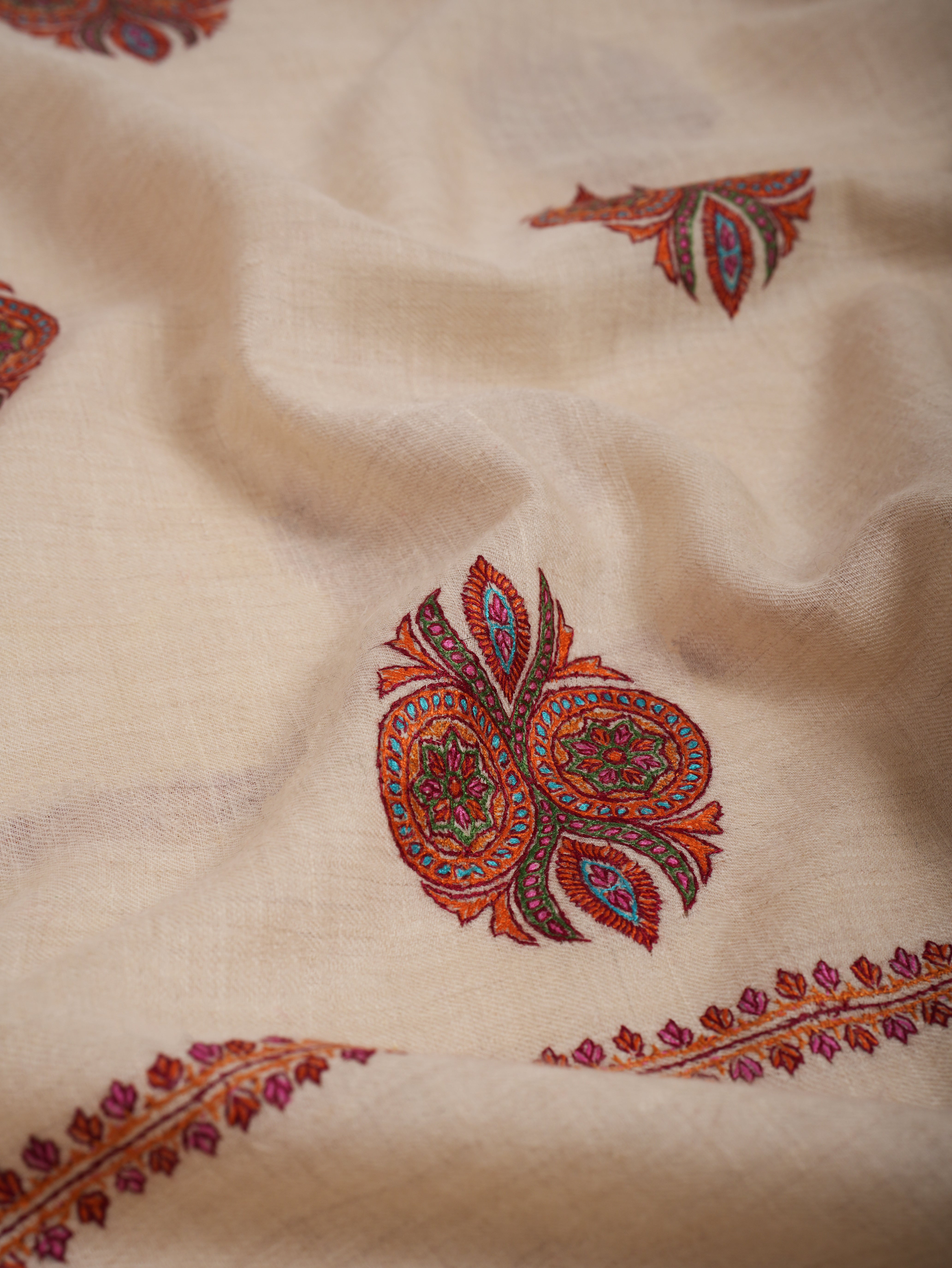 Ivory Pashmina Shawl with Booti Sozni Embroidery