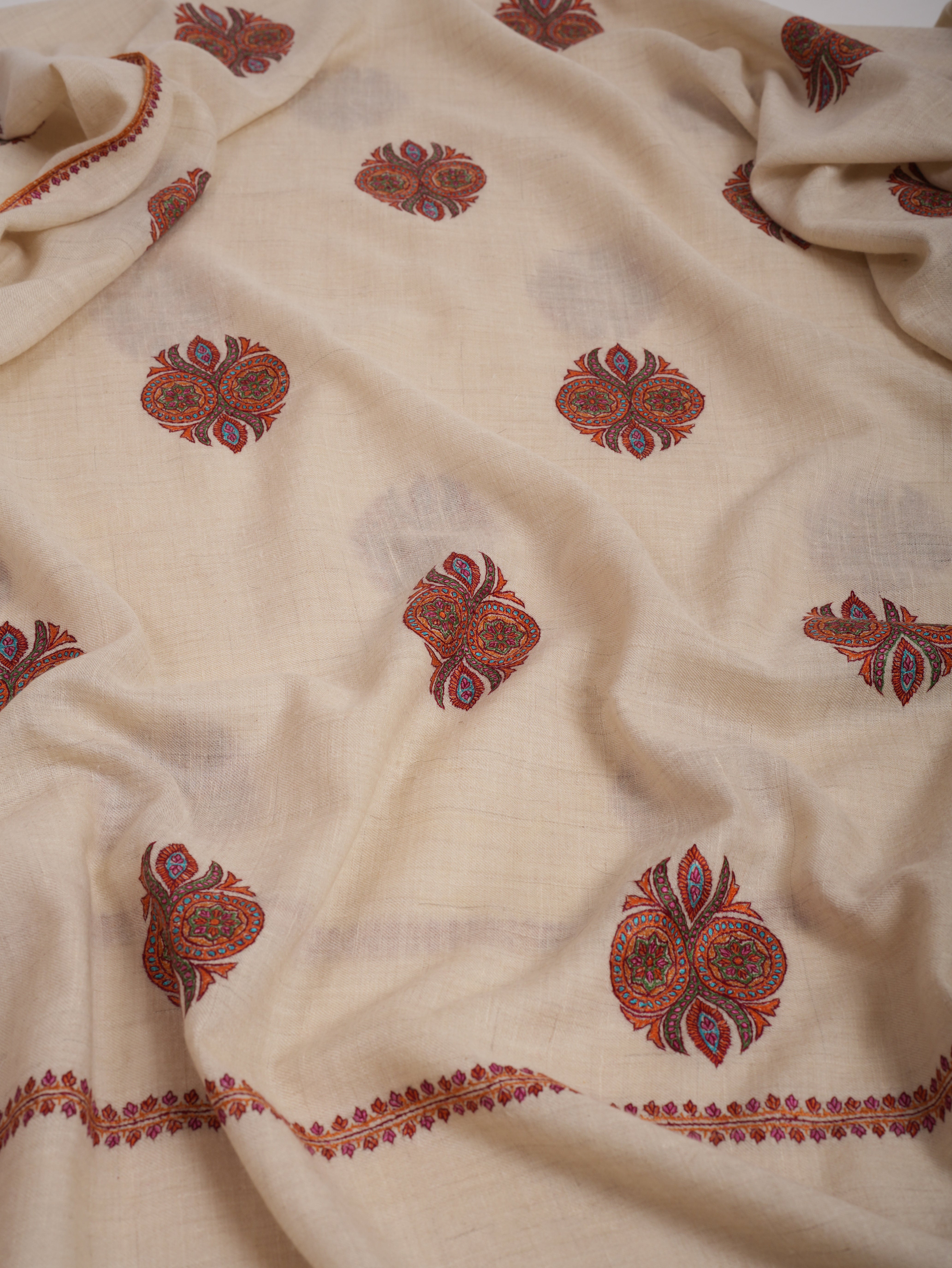 Ivory Pashmina Shawl with Booti Sozni Embroidery