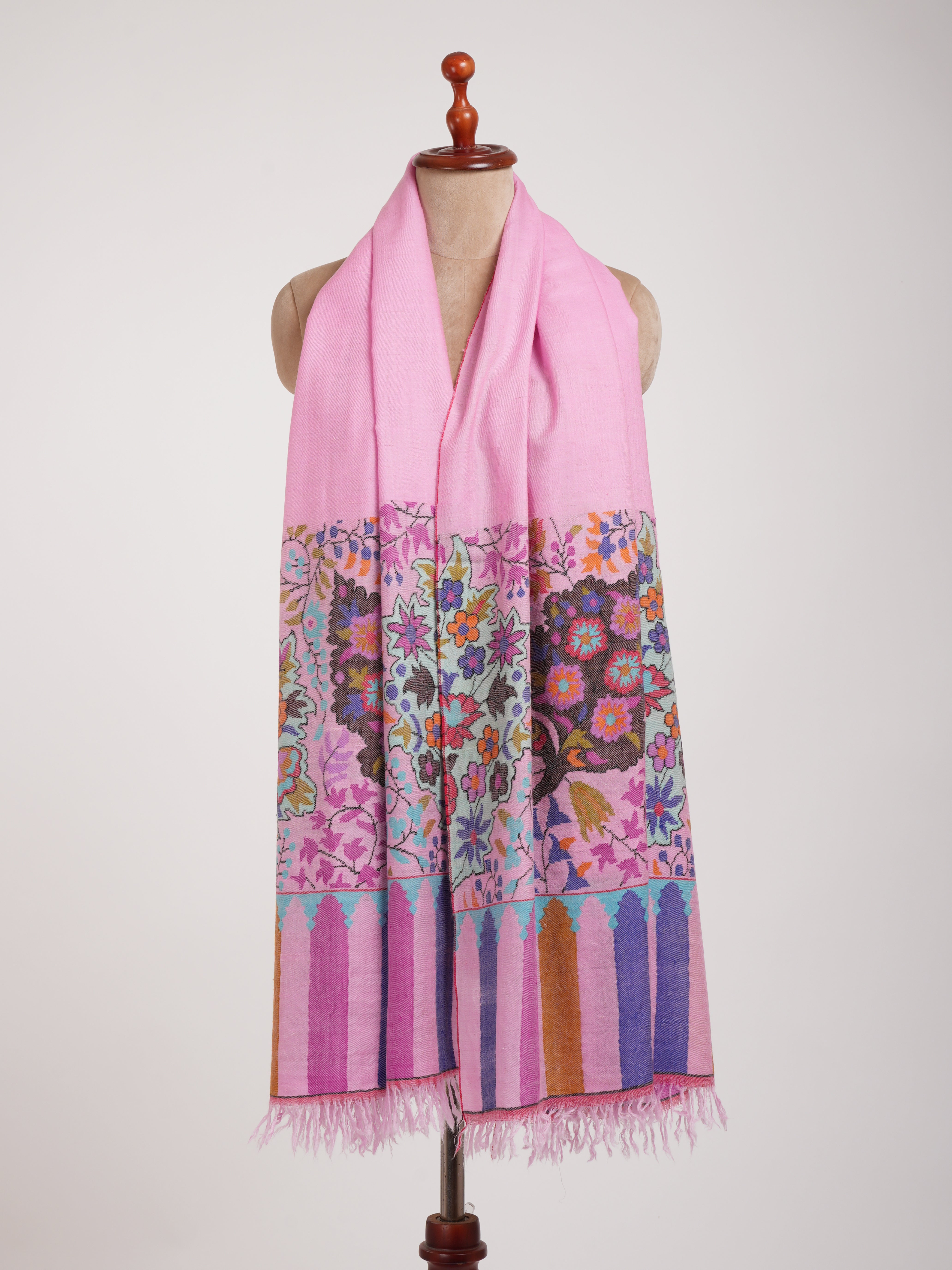 Palla Motif tissé à la main Cachemire rose Kani Pashmina