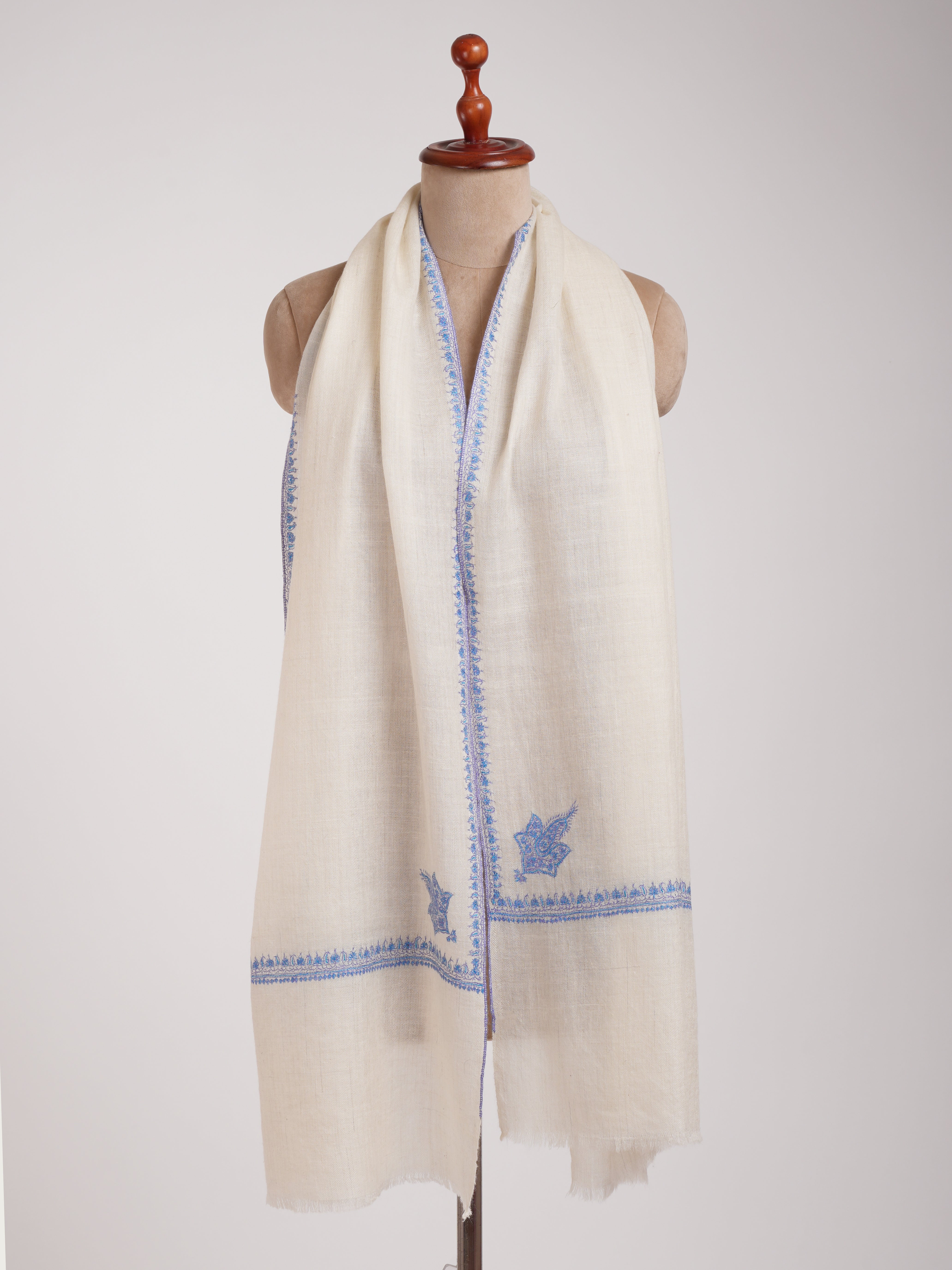 Blue Embroidered Artistic Indian Cashmere Wrap