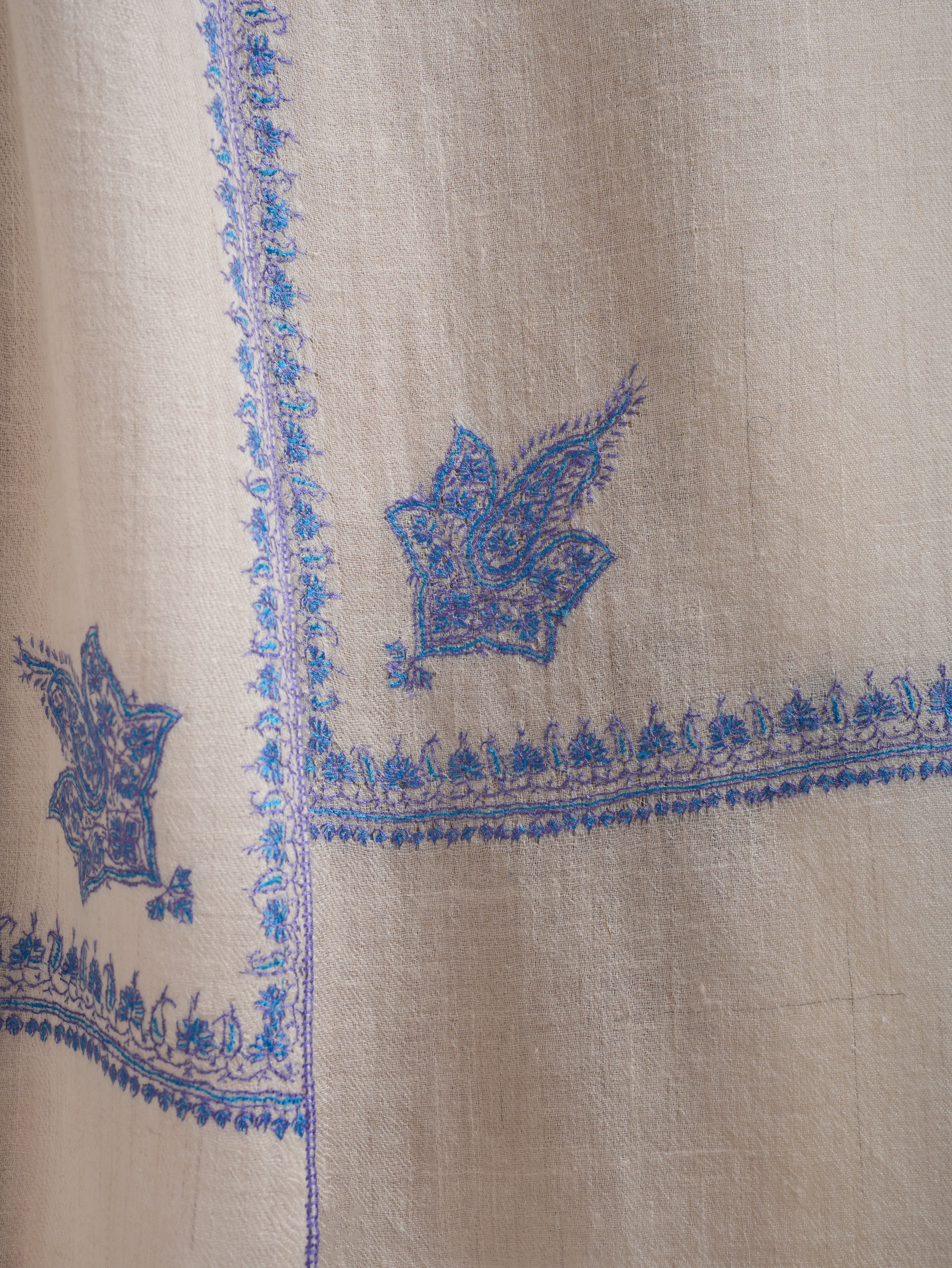 Blue Embroidered Artistic Indian Cashmere Wrap