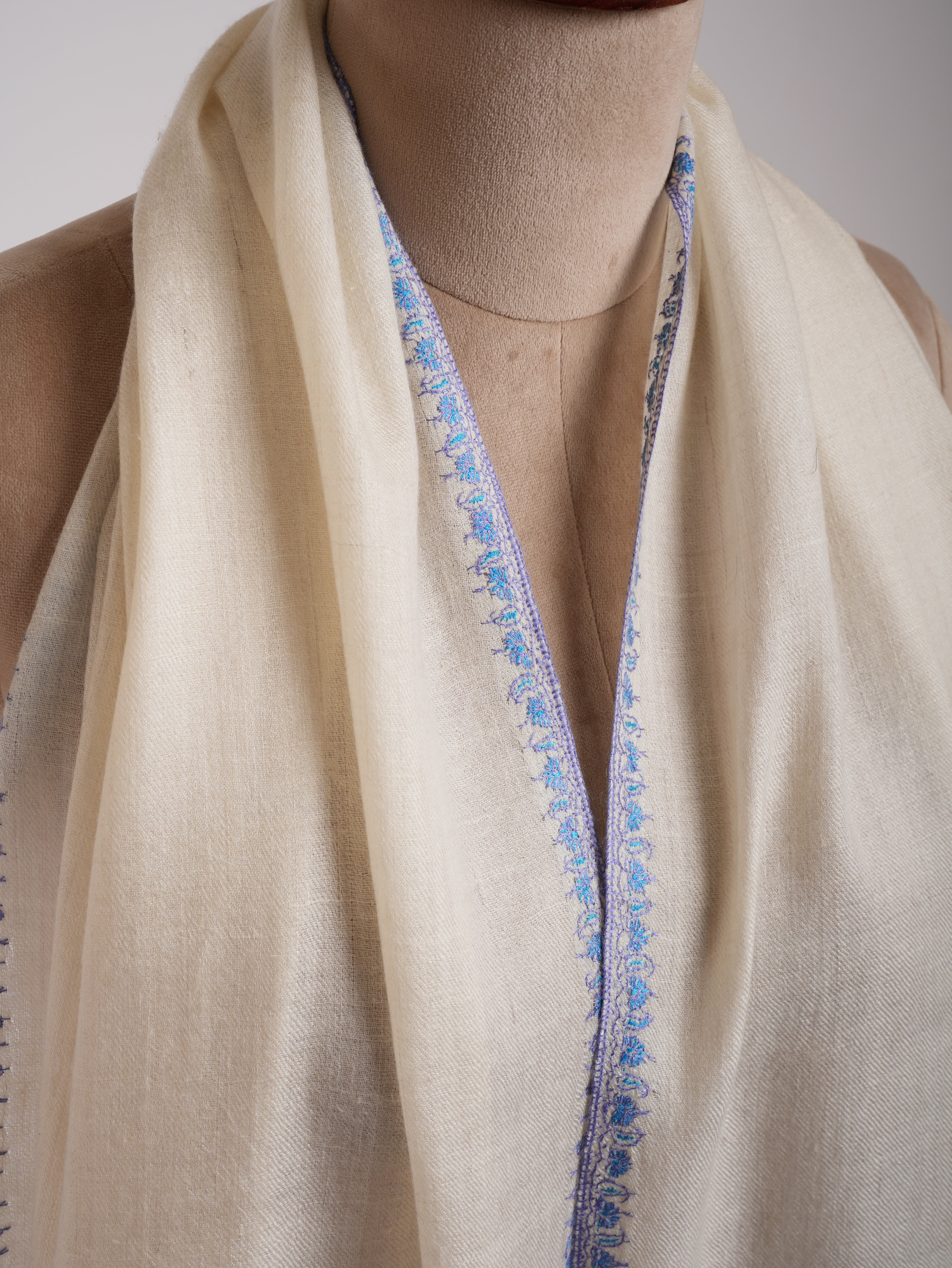 Blue Embroidered Artistic Indian Cashmere Wrap