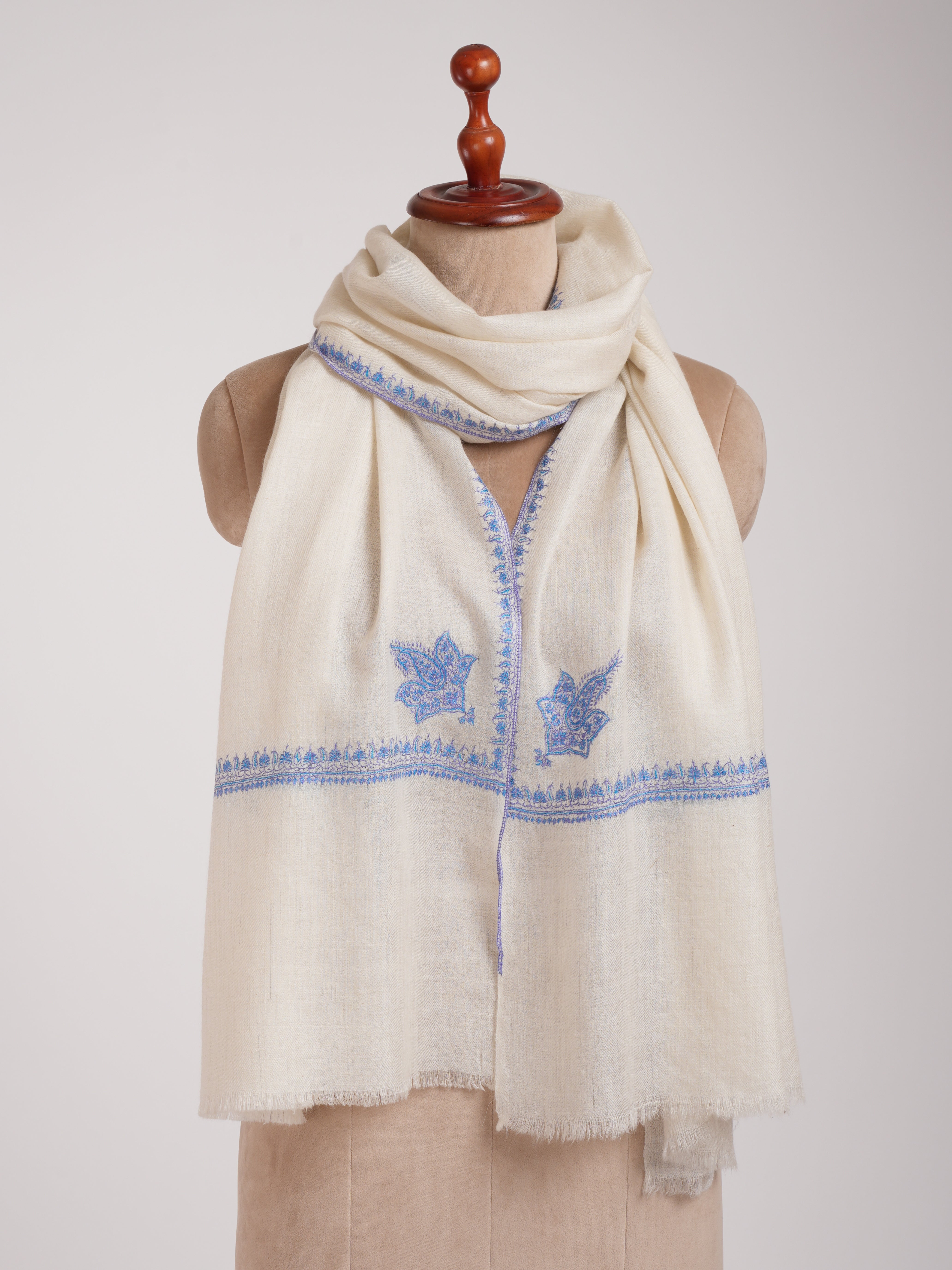 Blue Embroidered Artistic Indian Cashmere Wrap