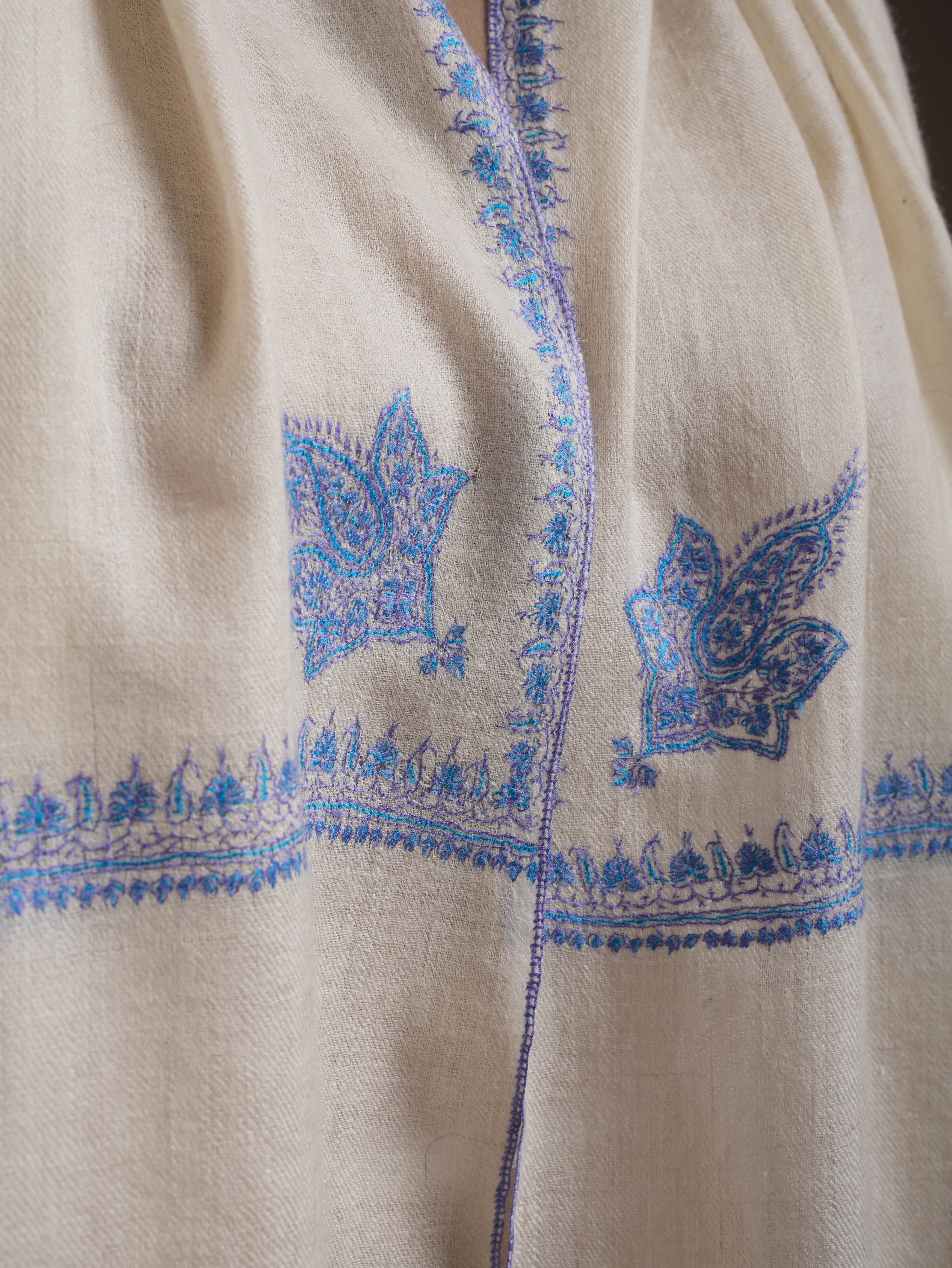 Blue Embroidered Artistic Indian Cashmere Wrap