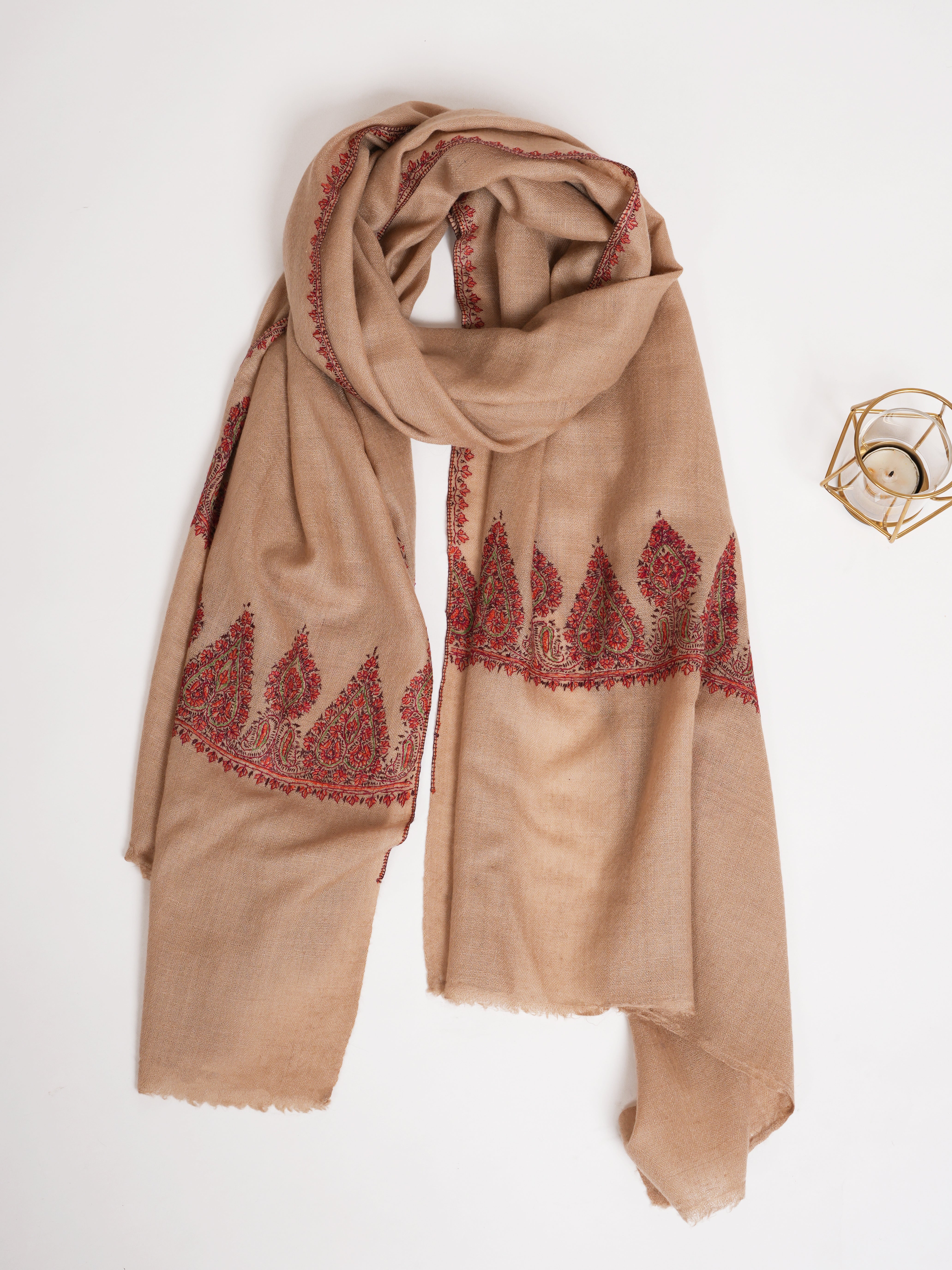 Autumn Blonde Palla Embroidered Indian Cashmere Wrap