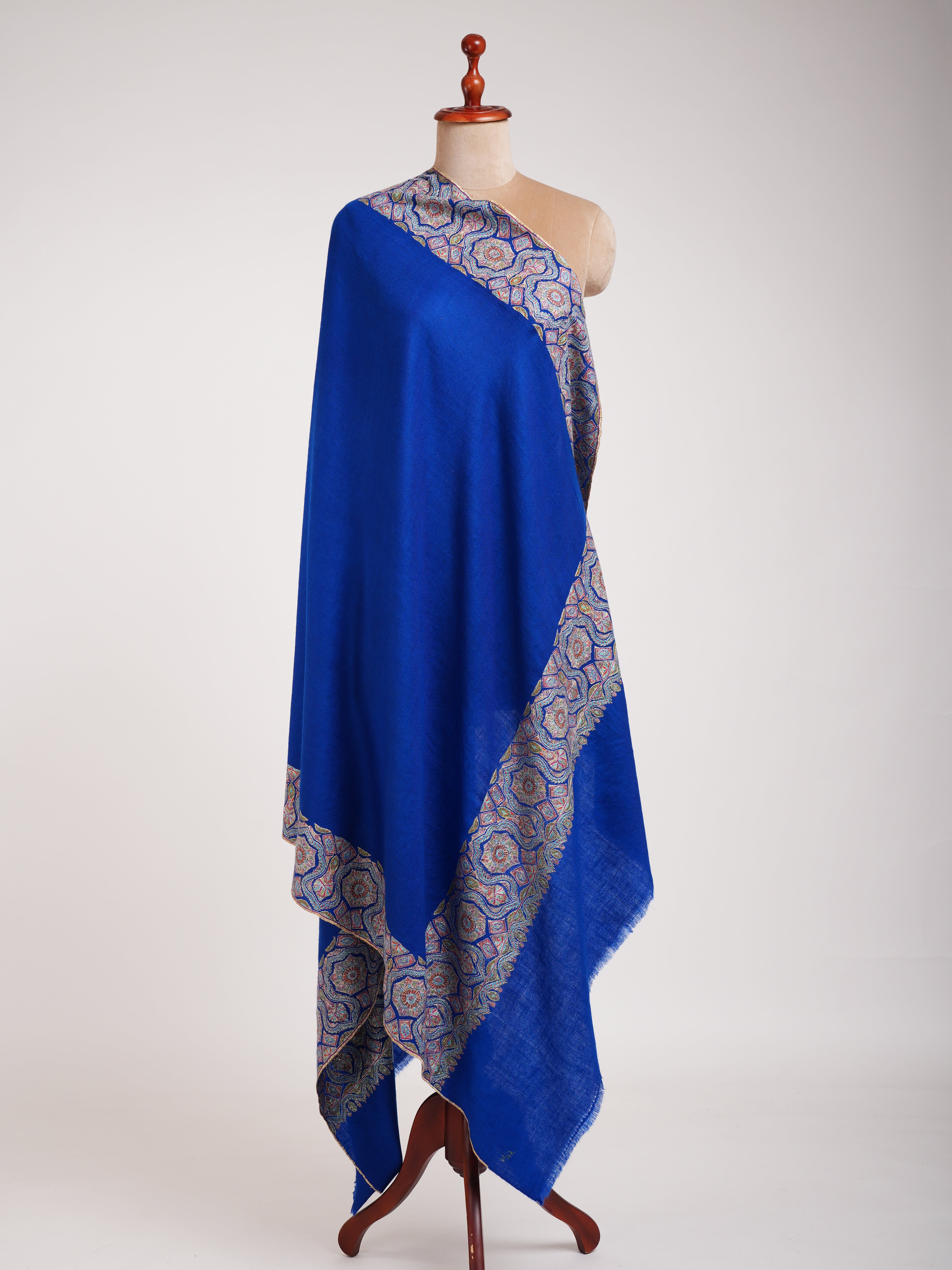 Royal Blue Daur Dar Hand Embroidered Soft Pashmina Shawl