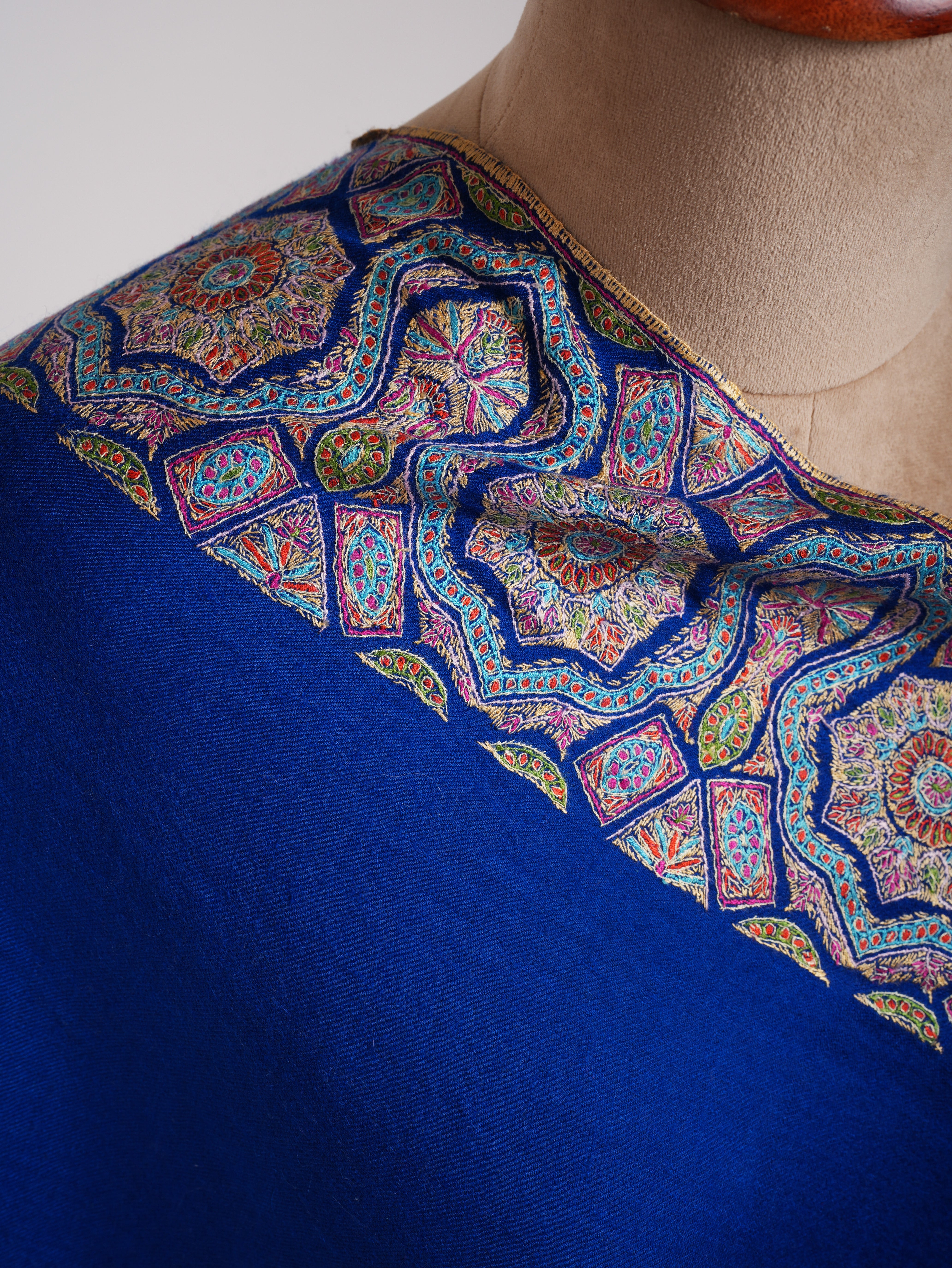 Royal Blue Daur Dar Hand Embroidered Soft Pashmina Shawl