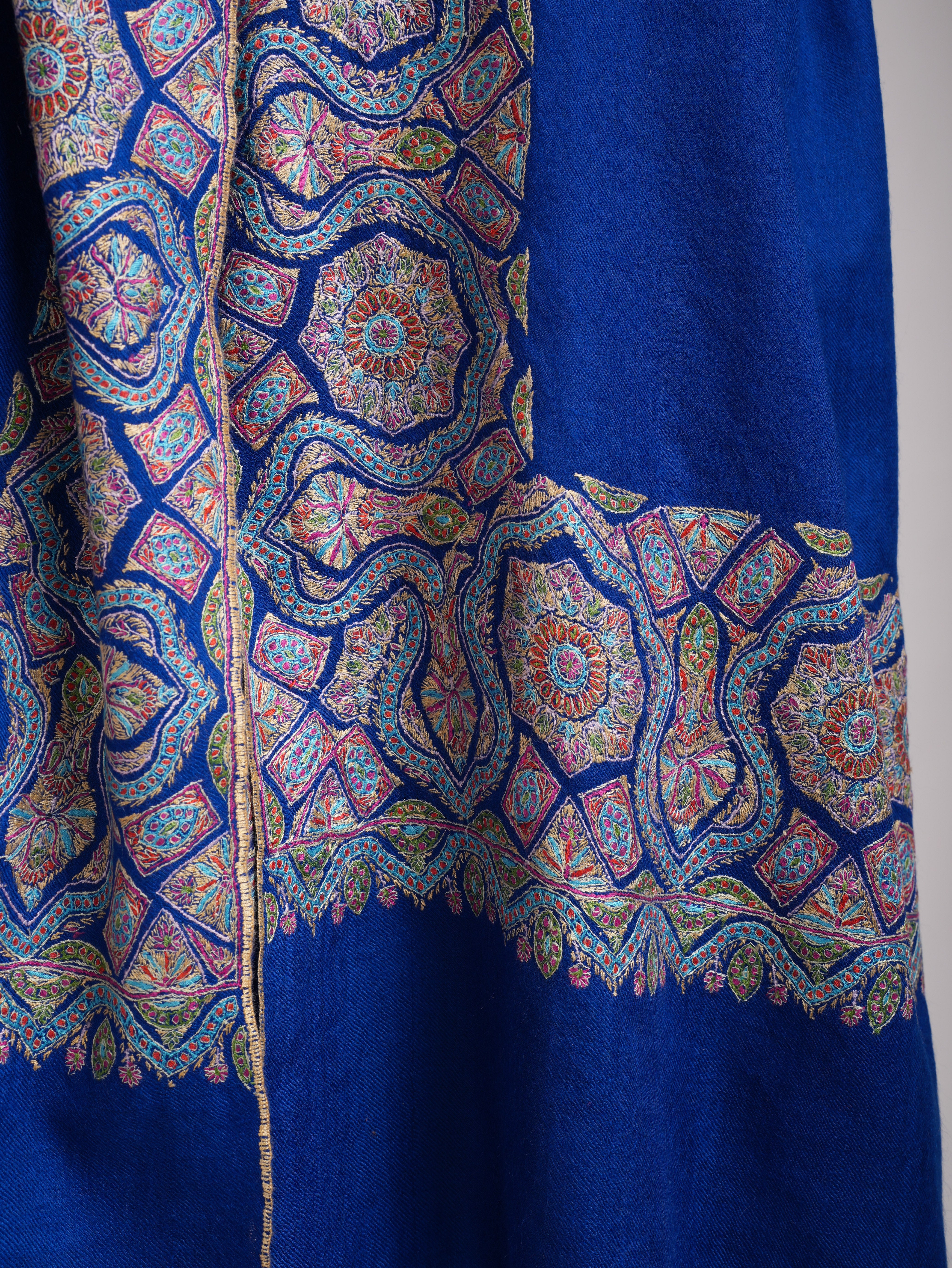 Royal Blue Daur Dar Hand Embroidered Soft Pashmina Shawl