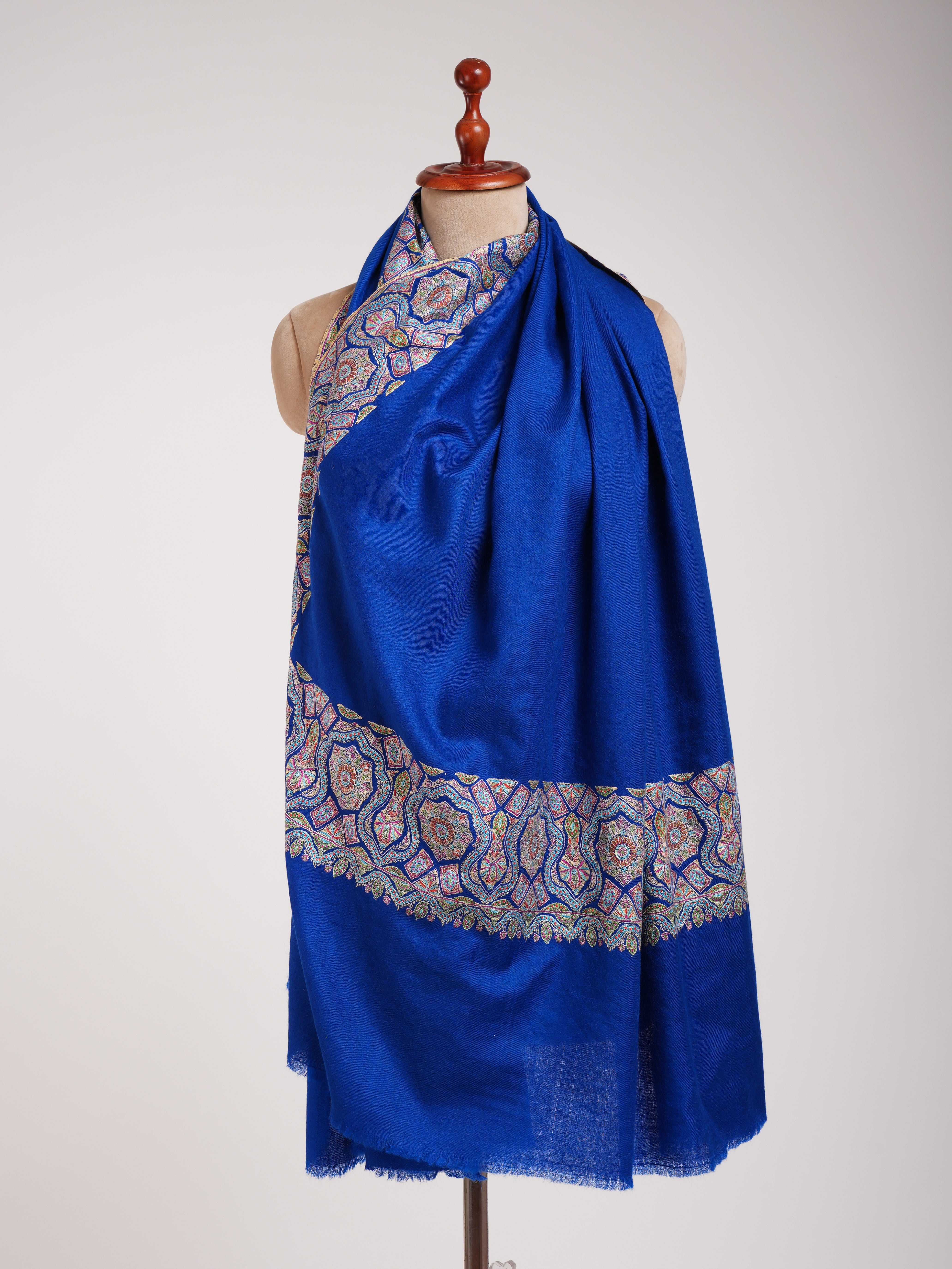 Royal Blue Daur Dar Hand Embroidered Soft Pashmina Shawl