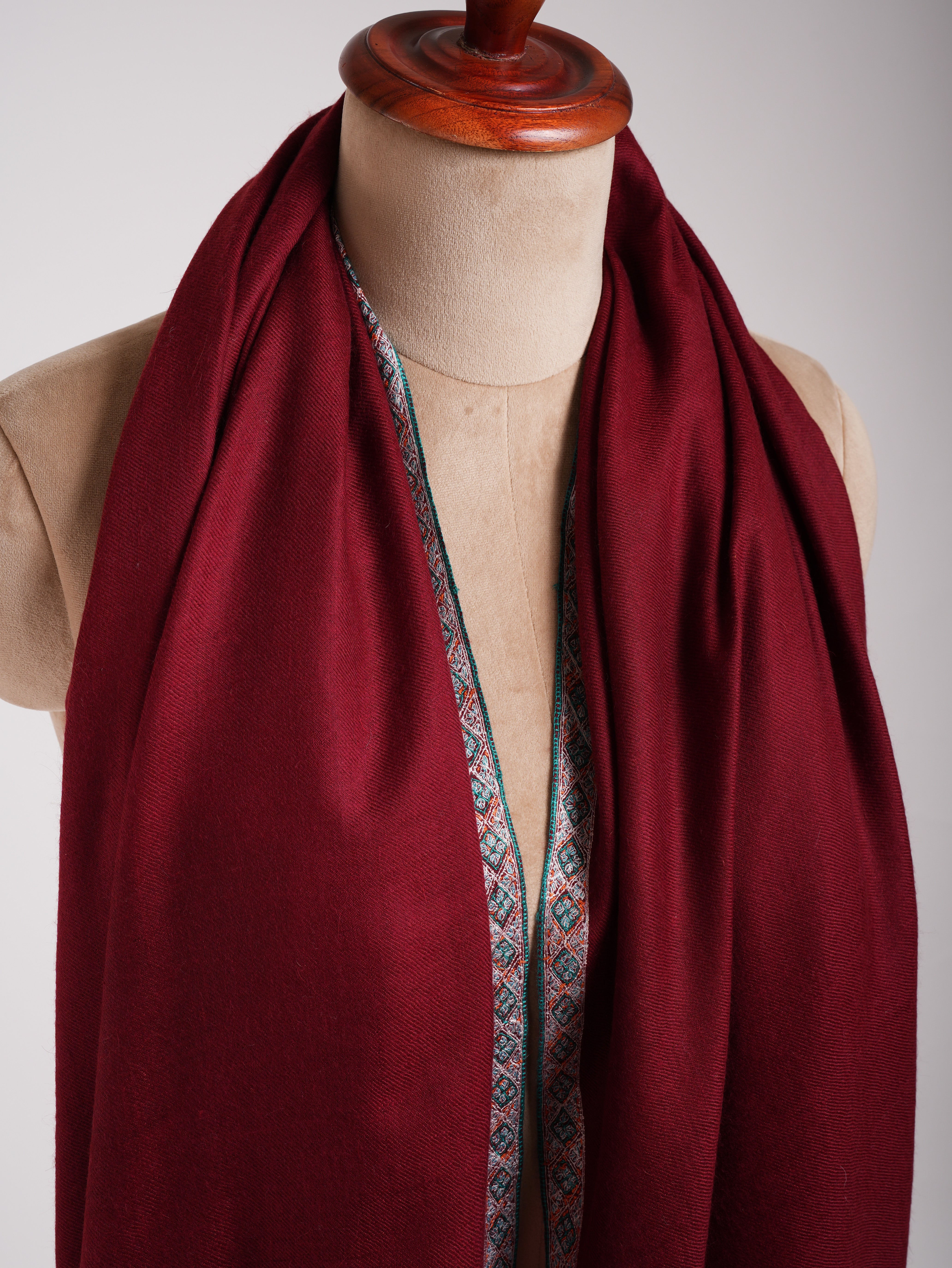 Sozni Embroidered Handmade Classic Maroon Pashmina Shawl