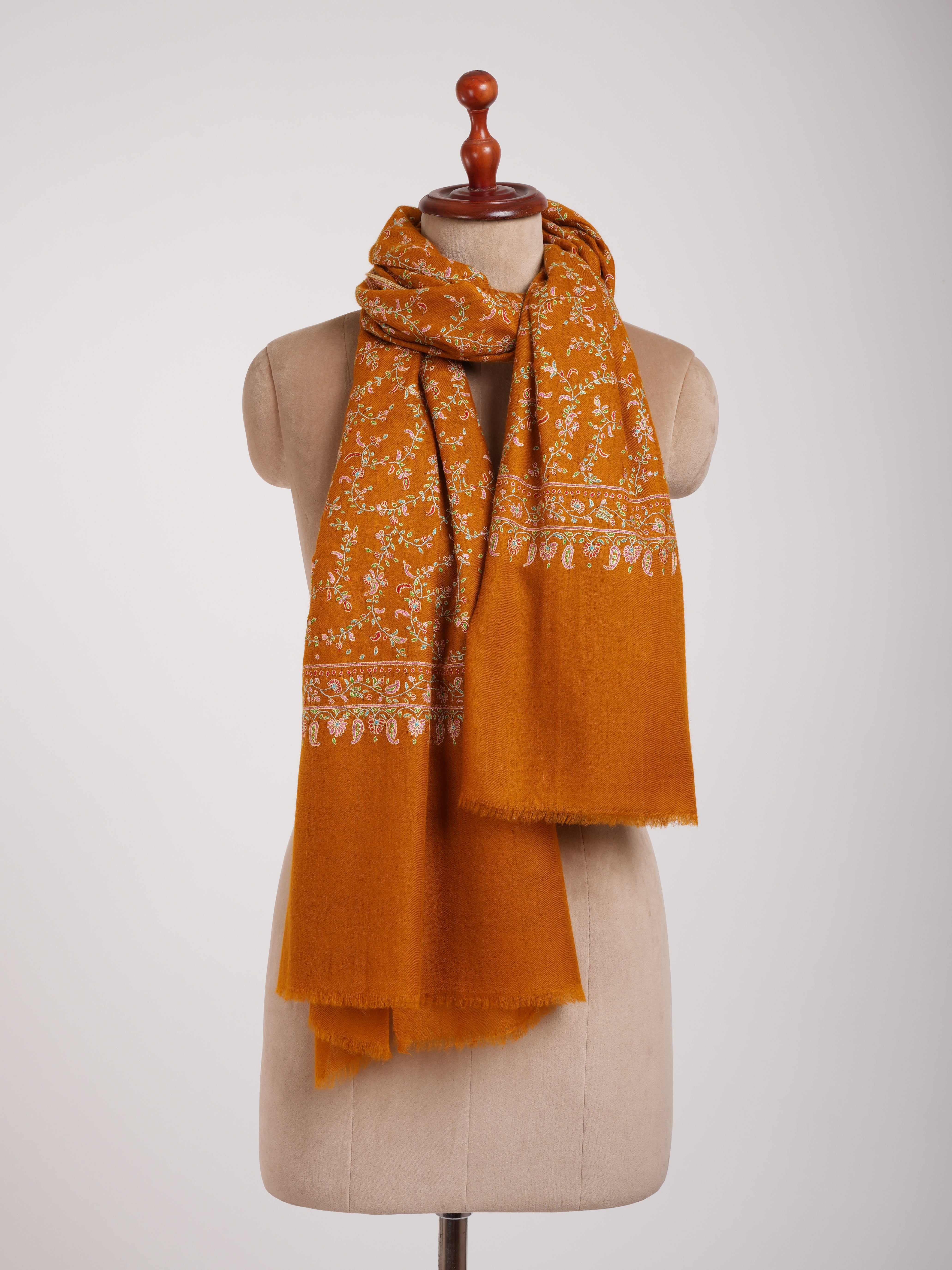 Mustard arancione ricamato a mano pashmina scialle