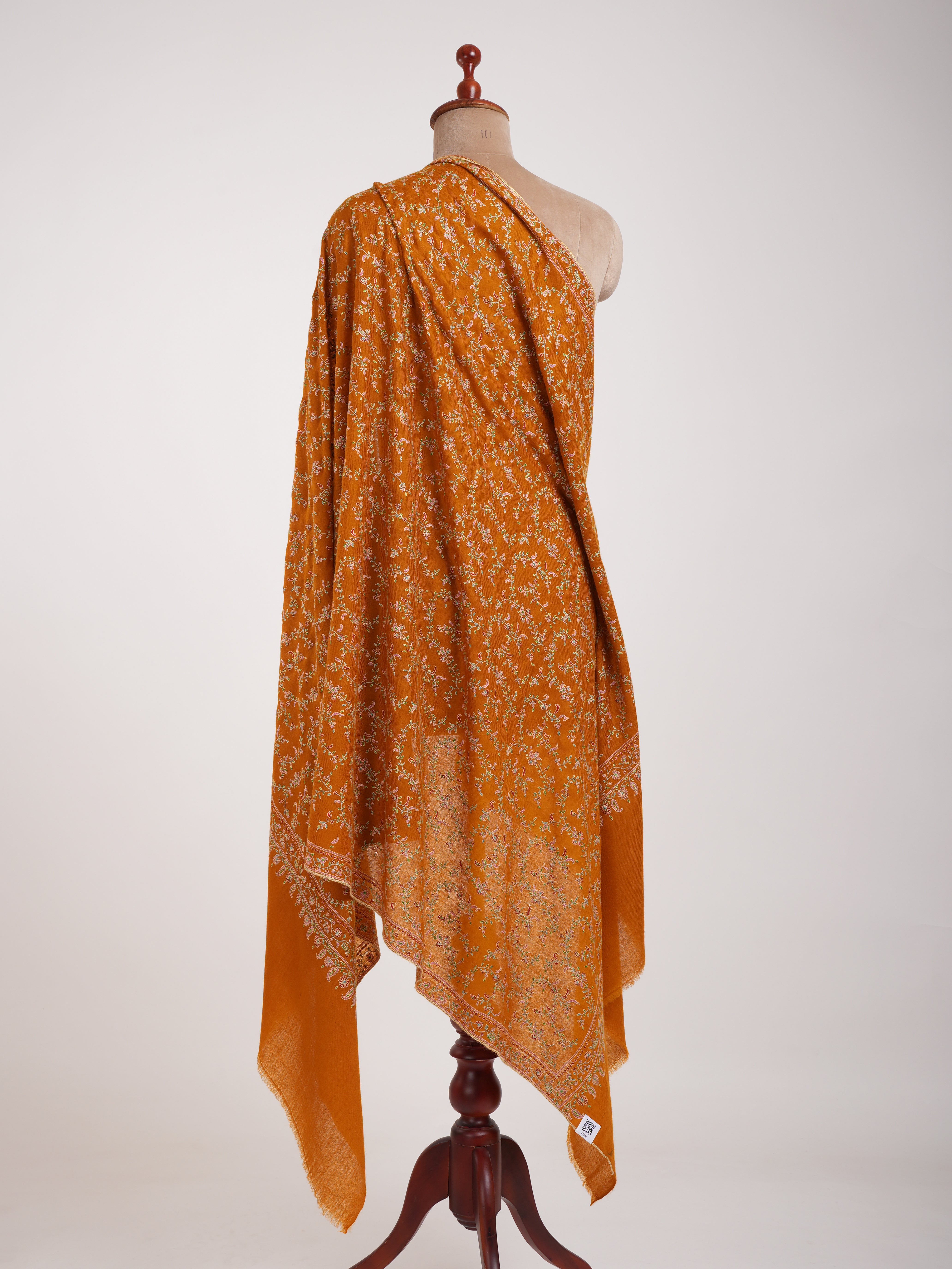 Mustard arancione ricamato a mano pashmina scialle