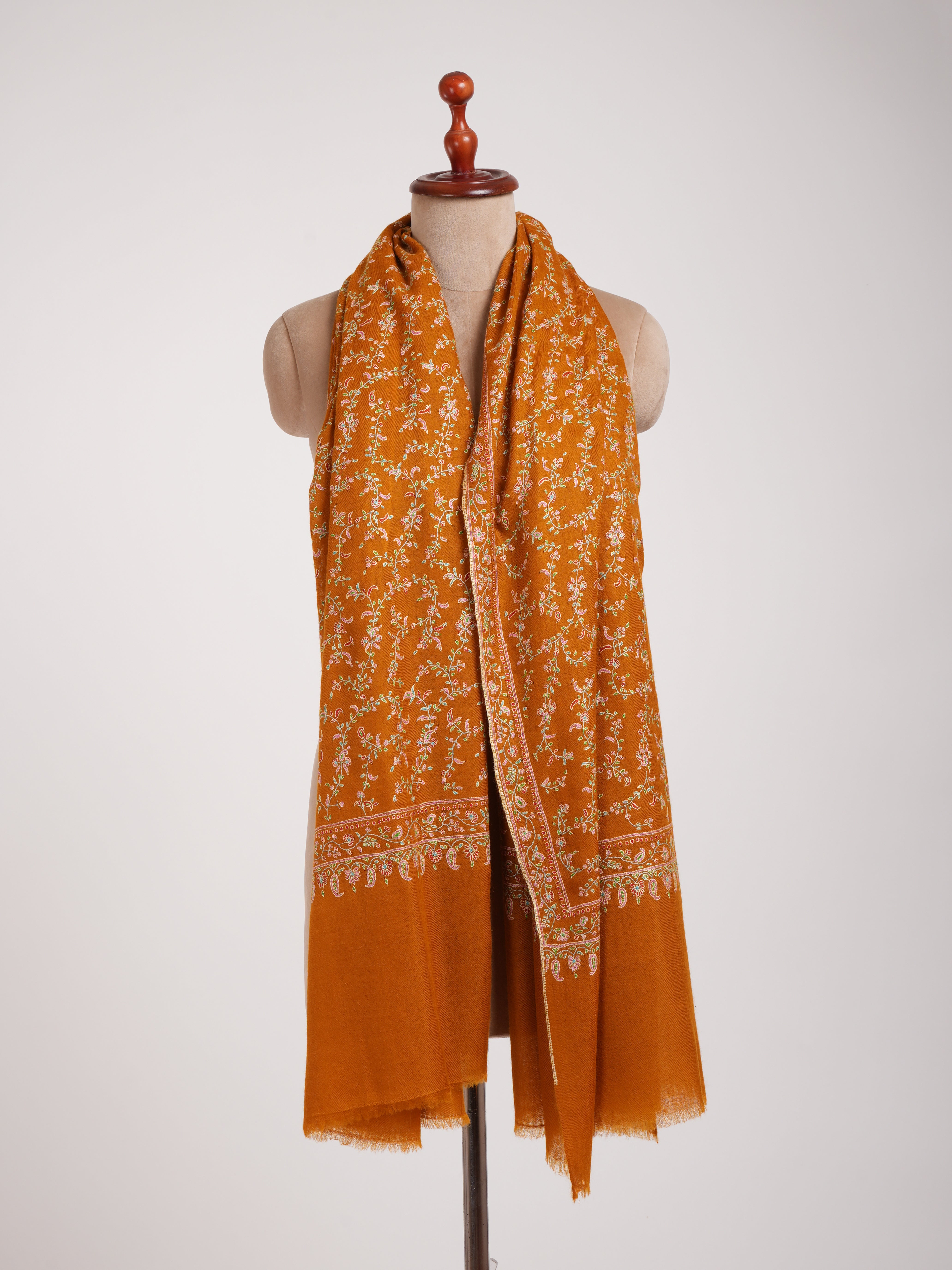 Mustard arancione ricamato a mano pashmina scialle