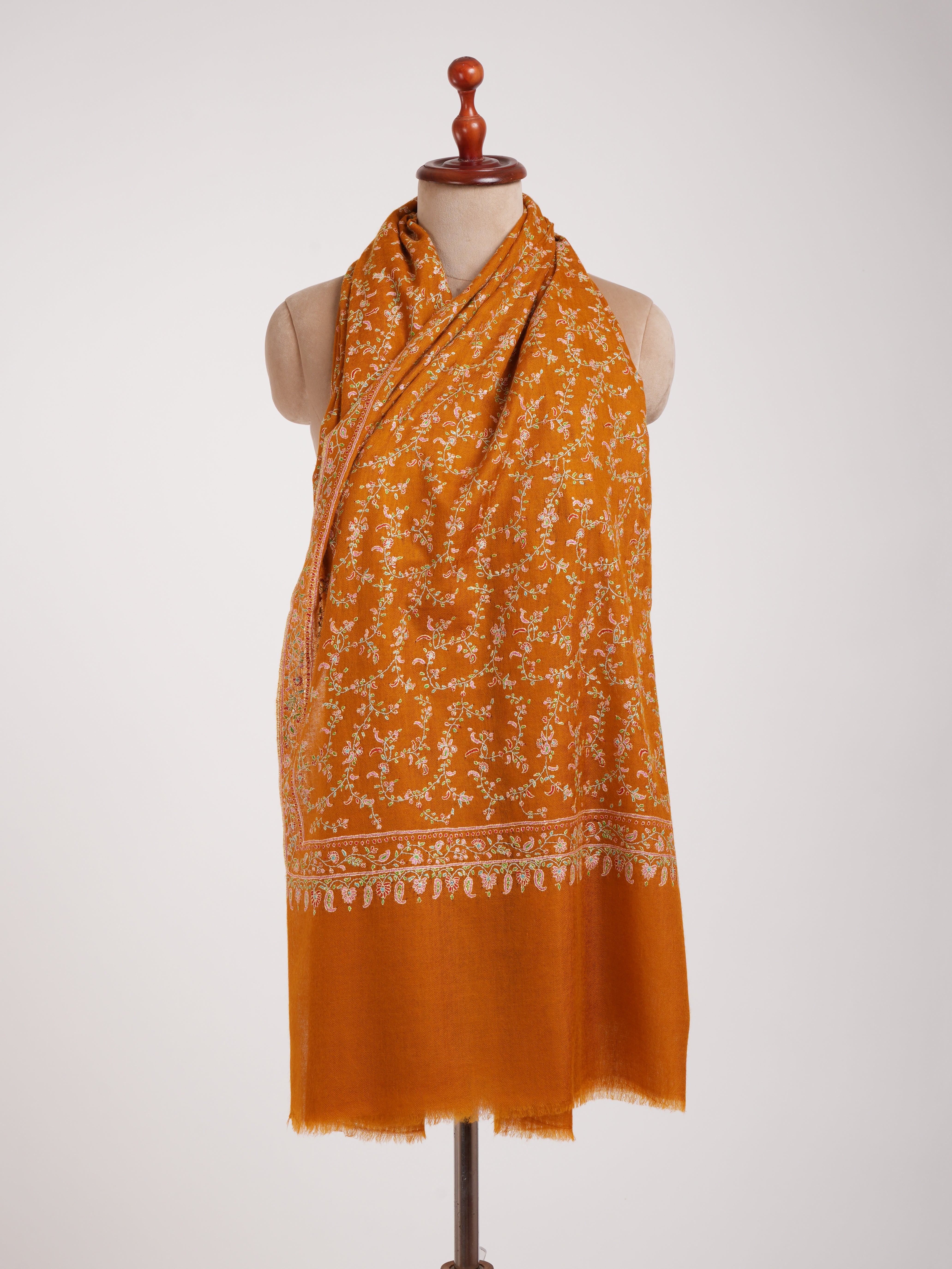 Mustard arancione ricamato a mano pashmina scialle