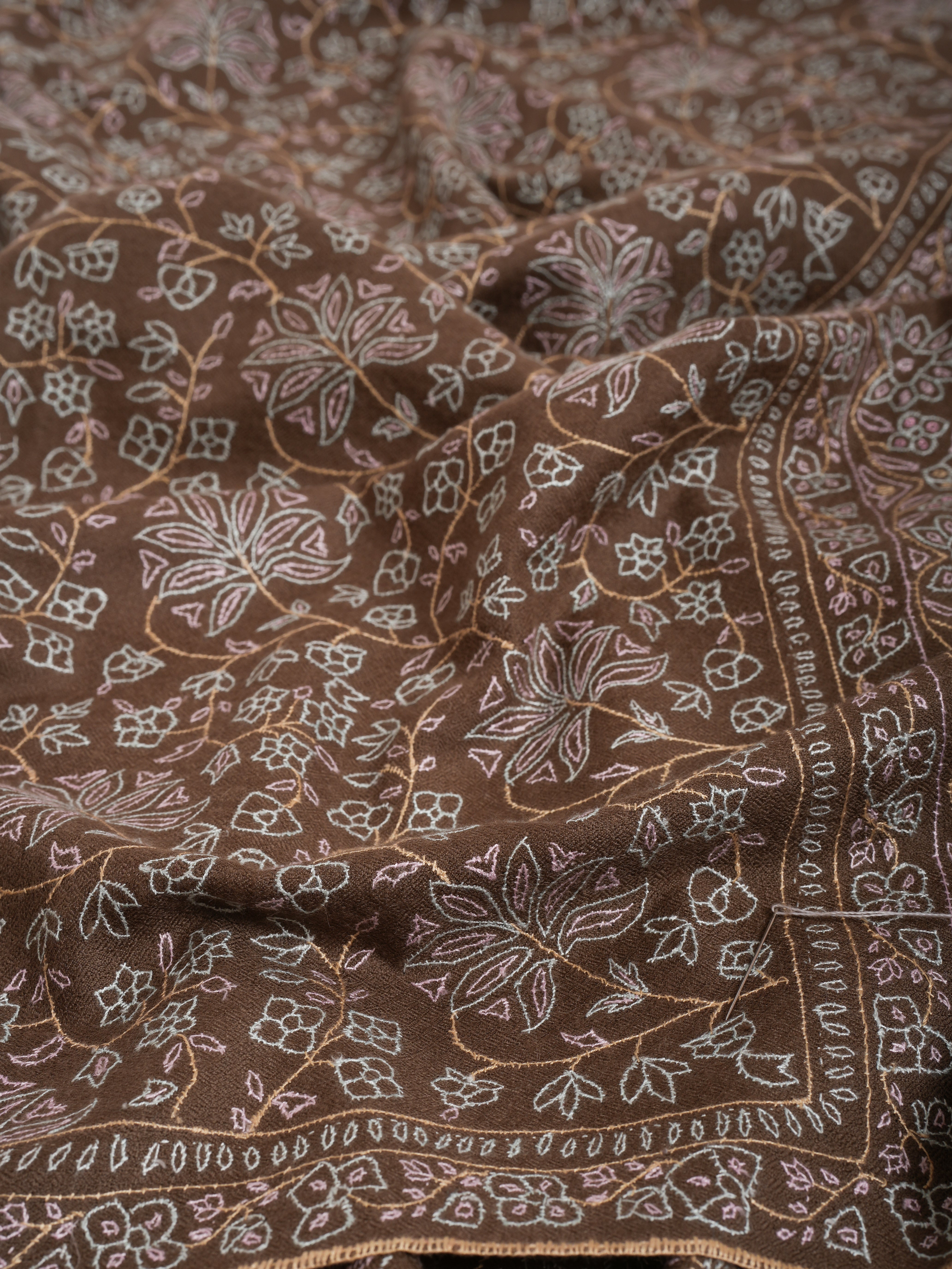 Mocha Mouse Sozni Embroidered Pashmina Shawl