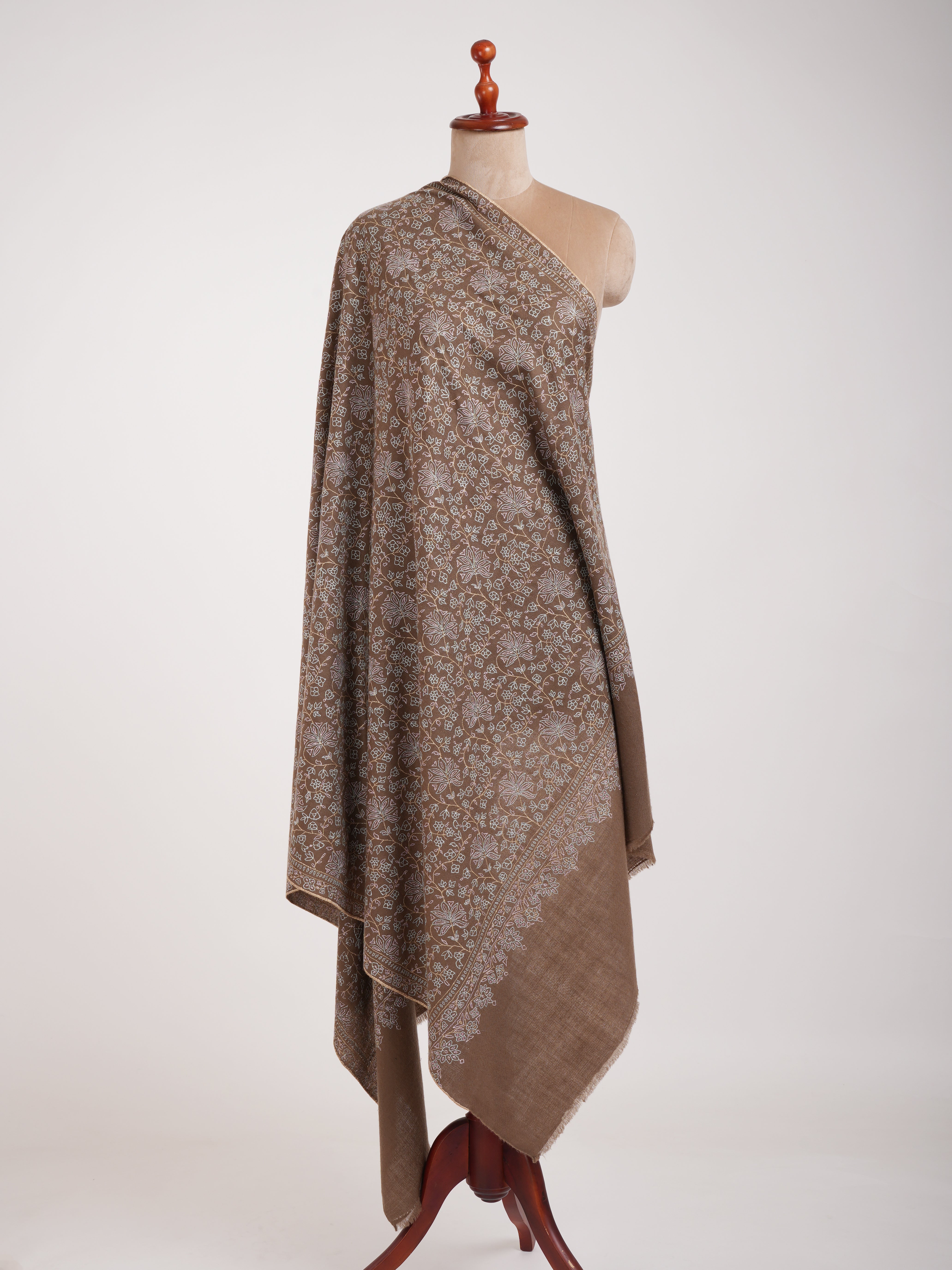 Mocha Mouse Sozni Embroidered Pashmina Shawl